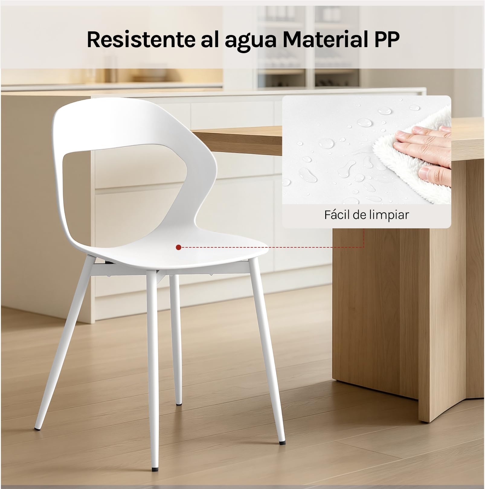 WOLTU Juego de 6 Sillas de Comedor,PP,Blanco | Moderna con Respaldo Calado, Impermeable, Patas de Metal, Carga hasta 150 kg, para Salón, Dormitorio o Estudio