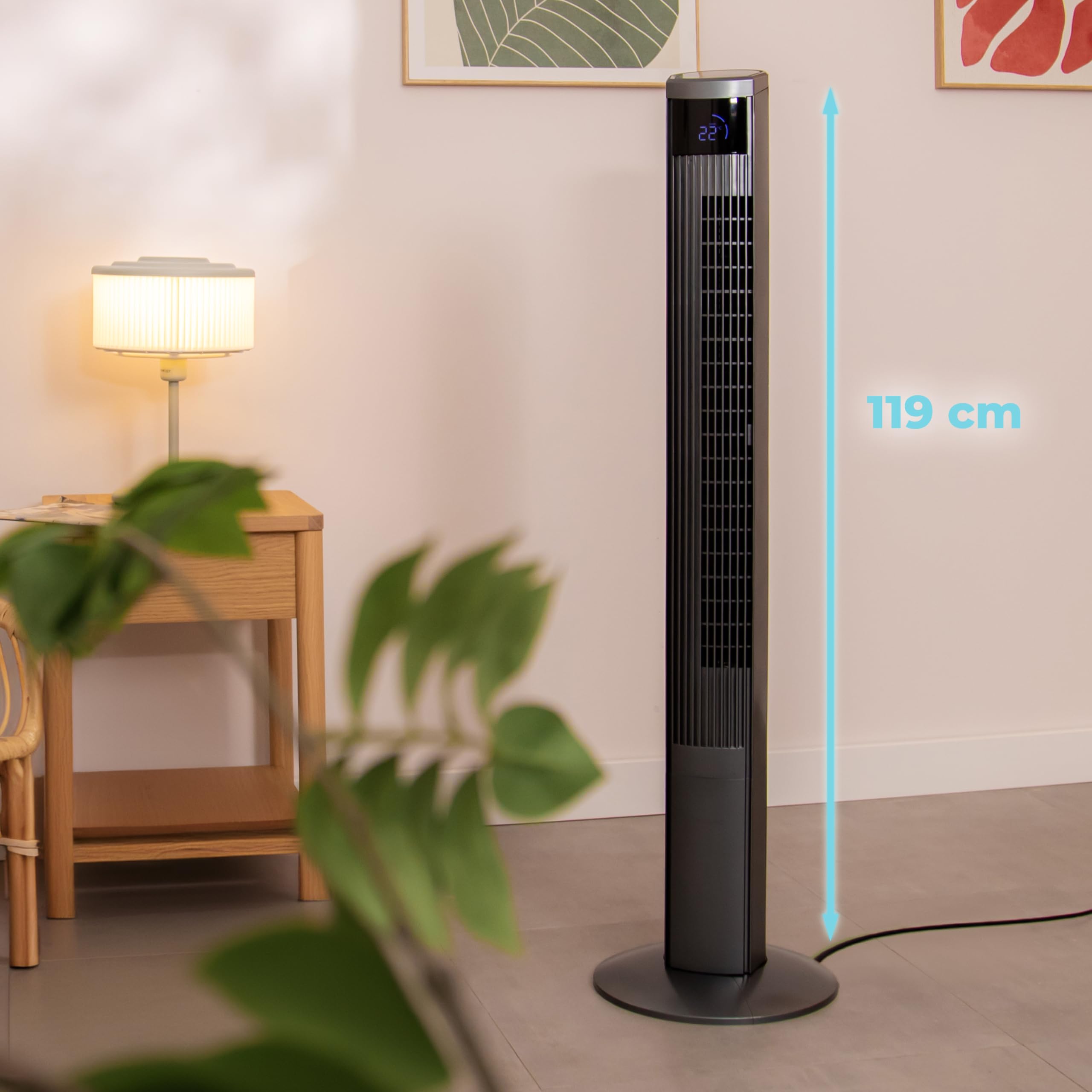 Cecotec Ventilador de Torre con Ionizador EnergySilence 470 Max Skyline Ionic. 45W, 47" (119cm), Pantalla LED Táctil, Mando a distancia, 3 modos y velocidades, Temporizador 12h, Oscilación 70º