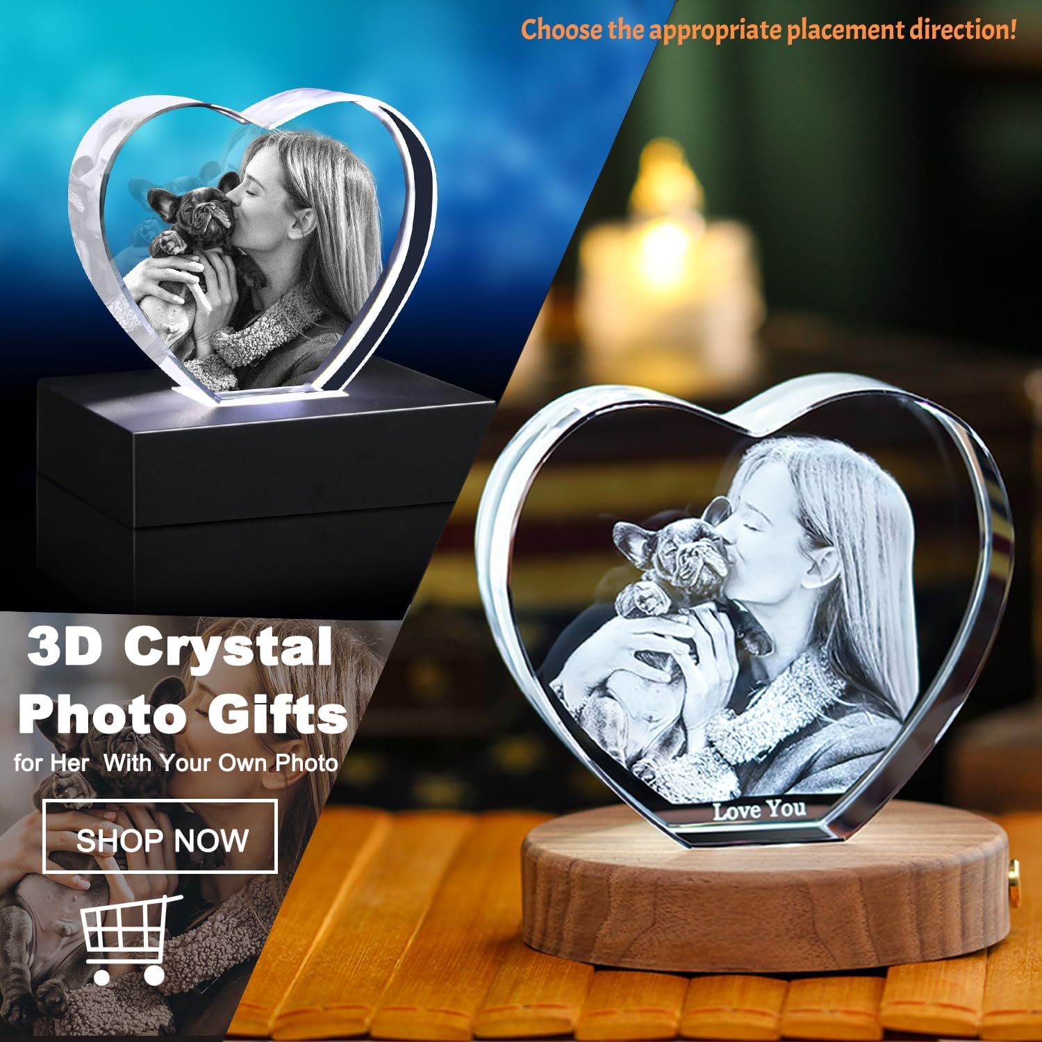 Personalized Pet Memorial Gifts,3D Crystal Photo,Dog Memorial,Custom 3D Engraved Dog Cat Photo in Crystal, Laser Etched Keepsake Sympathy Gift for Pet
