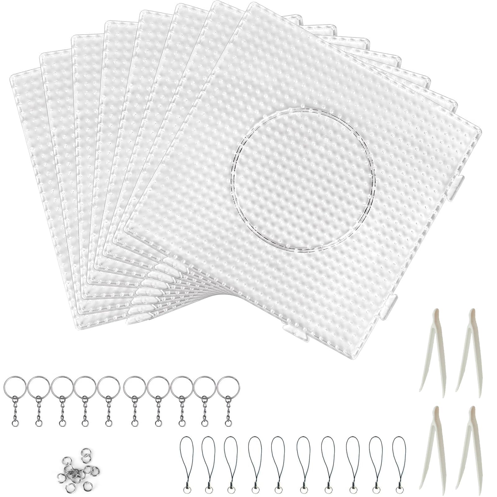 FENGCHUANG Bead Board 8 Pcs 5.7’’ Equipped with 4 Tweezers 10 Key Rings/Mobile Phone Ropes/Steel Rings Each Fuse Beads Boards Suitable for Children's Crafts DIY Crafts
