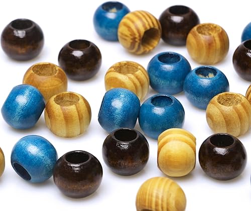 Miniatura 18 de Paquete variado de 150 cuentas de madera de 0.78 pulgadas (0.787 in) con agujeros grandes, cuentas sueltas de madera de colores para manualidades