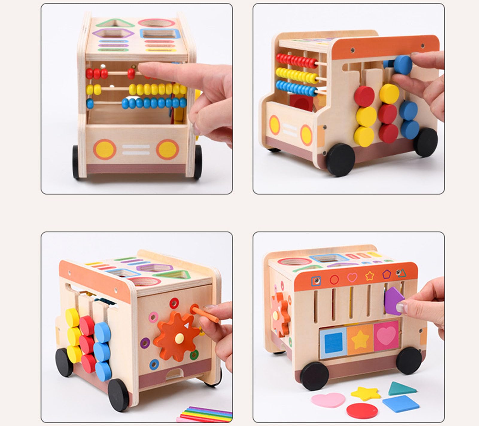 Holz-Formen-Sortierbus-Spielzeug, Abakus-Perlen-Block-Sortierauto