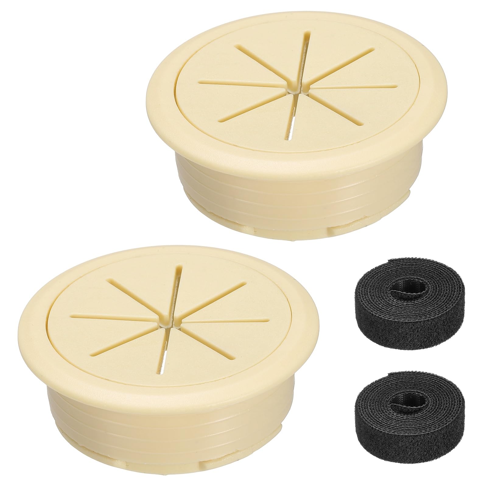 sourcing map 2Pcs Desk Grommet, 2" (50mm) Cable Hole Cover ABS Plastic Desk Grommet Flexible Cable Cord Organizer with 6.5ft Cable Tie for Home Office Table, Beige