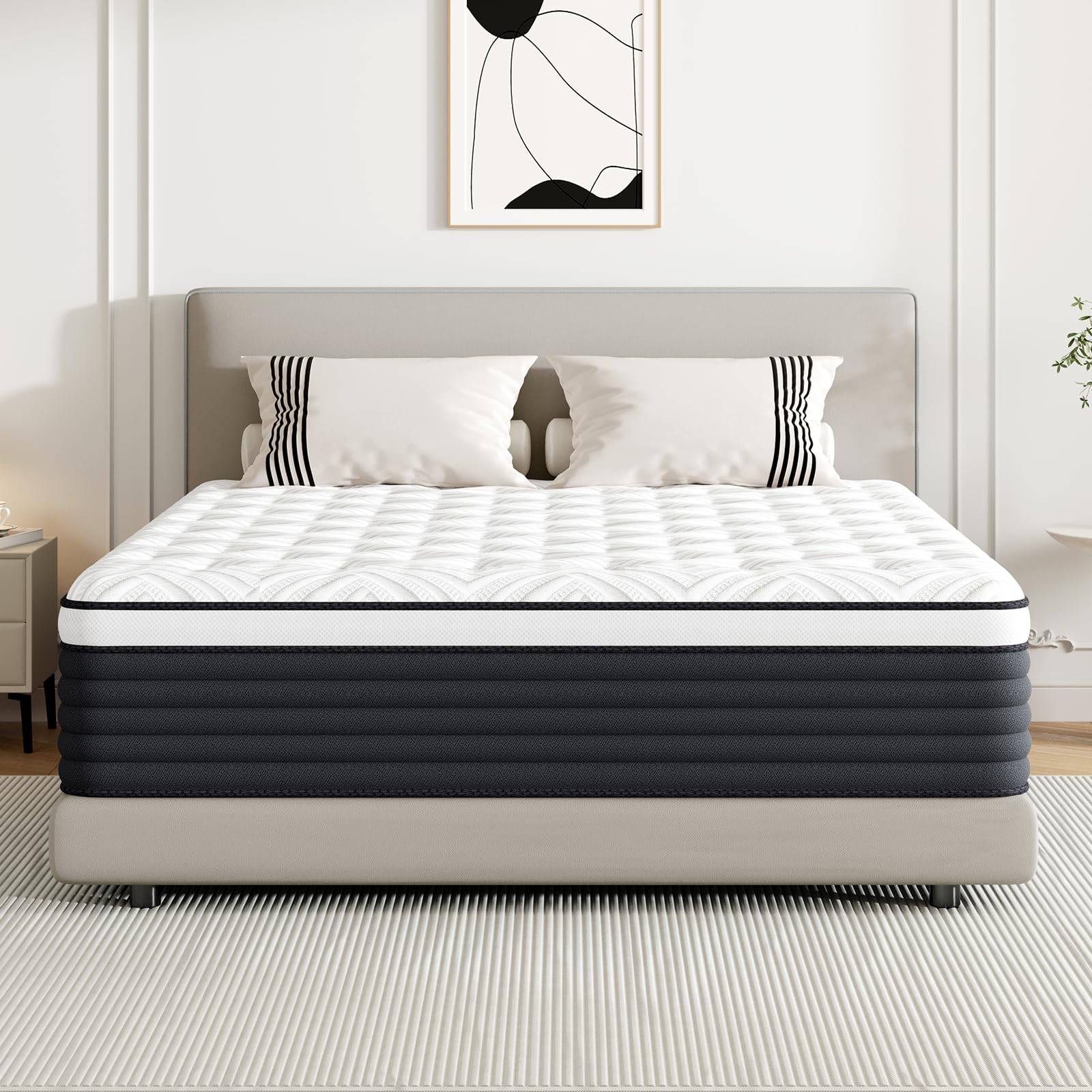 Queen Mattress, 12 Inch Hybrid Memory Foam Mattress in a Box, Pressure Relief for Back Support, Medium Firm, Individually Pocket Springs, 100-Night Trial & CertiPUR-US Certified, Queen Size? White