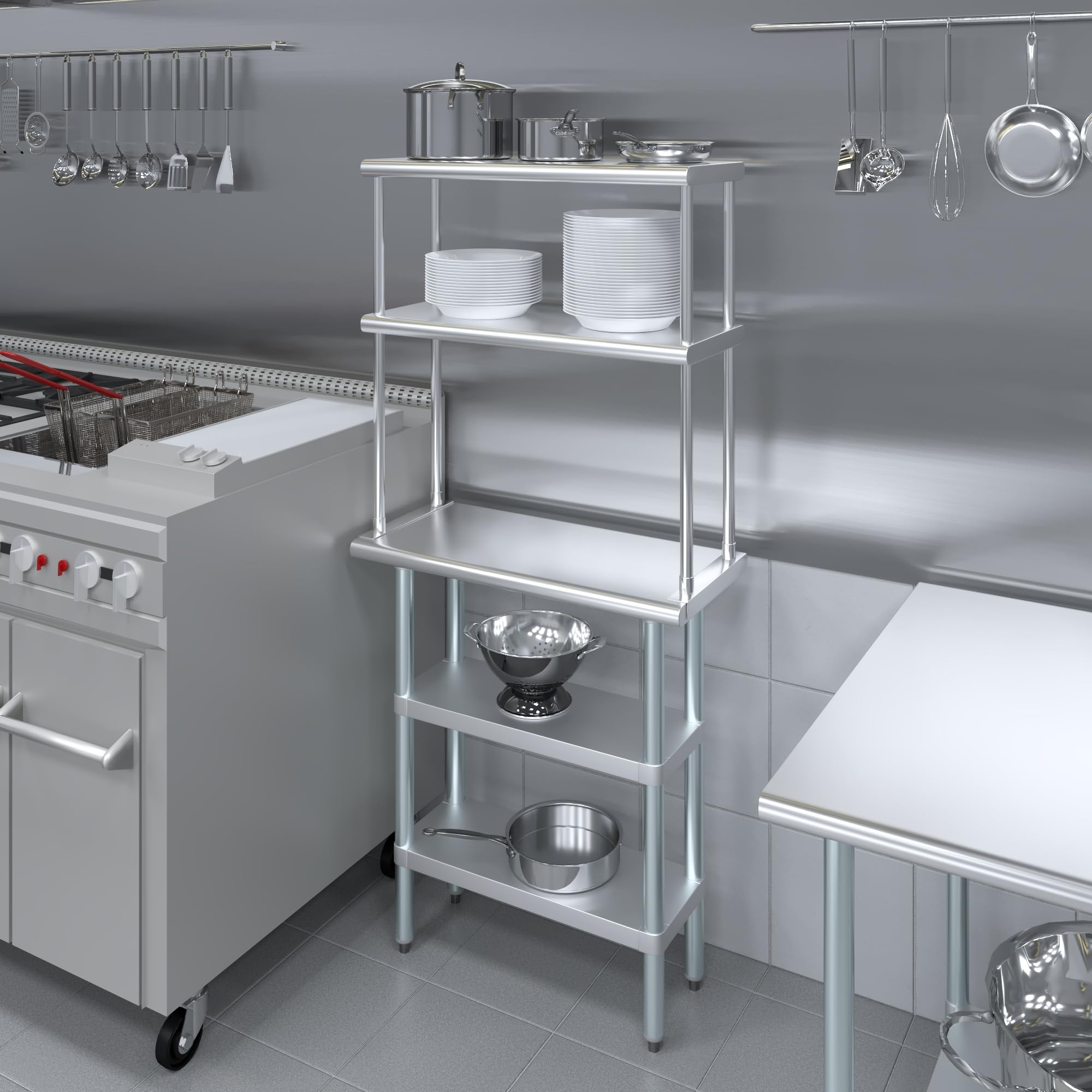 Commercial Stainless Steel Work Table 18"x30" With Overshelf – NSF Approved