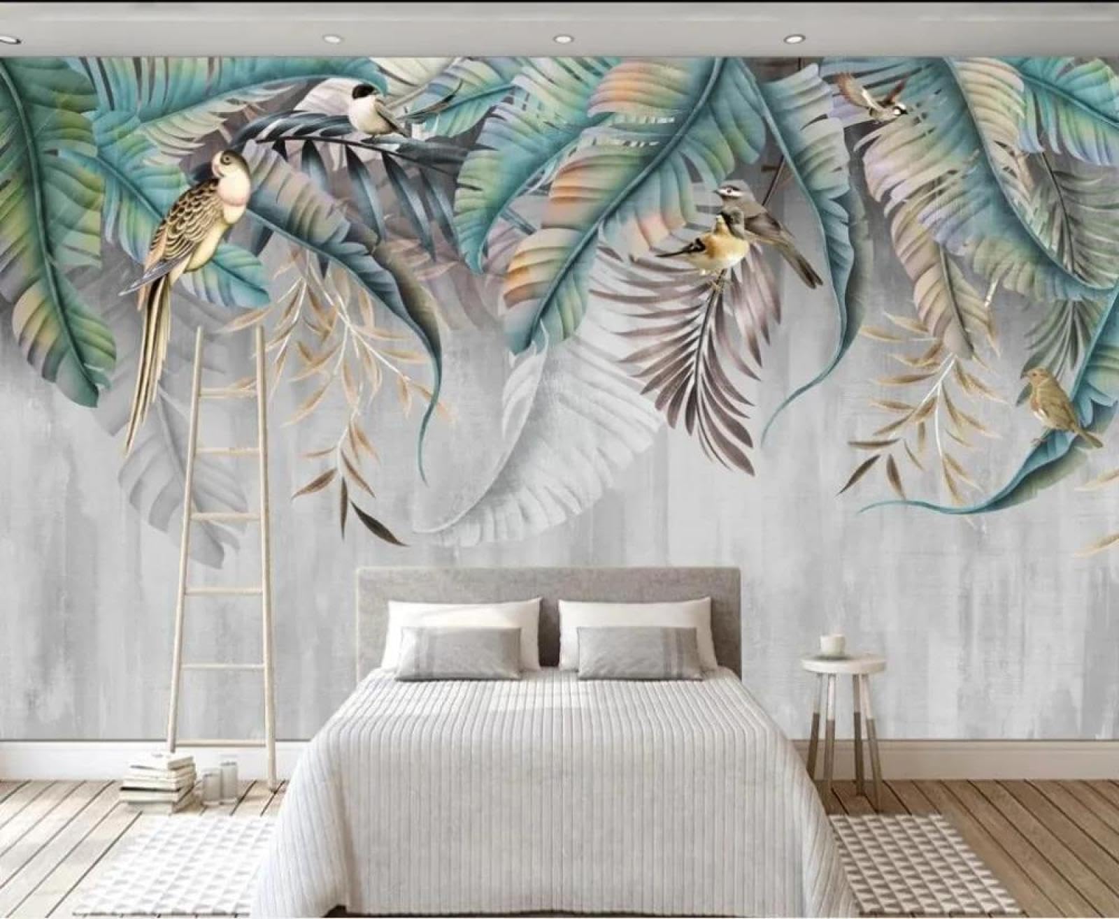 Papier peint 3d oiseau et feuille en tissu non tissé ILIYA pour mur de salon