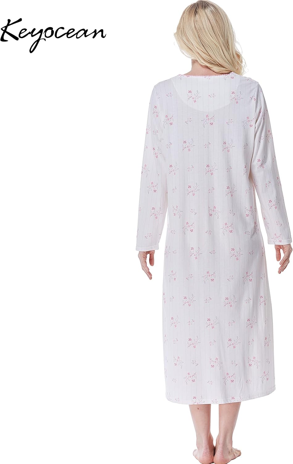 Keyocean Nightgowns for Women, Soft Cotton Comfortable Lightweight Long-Sleeve Ladies Night Dresses - Image 2