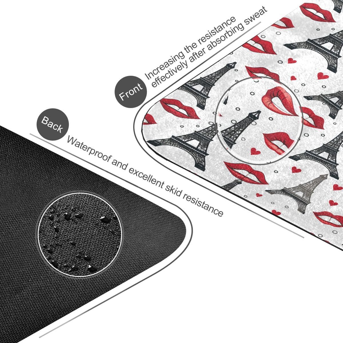 ALAZA Paris Eiffel Tower Red Lips Print Yoga Mat Non Slip Fitness Exercise Mat, Workout Mat for Yoga, Pilates and Floor Exercises