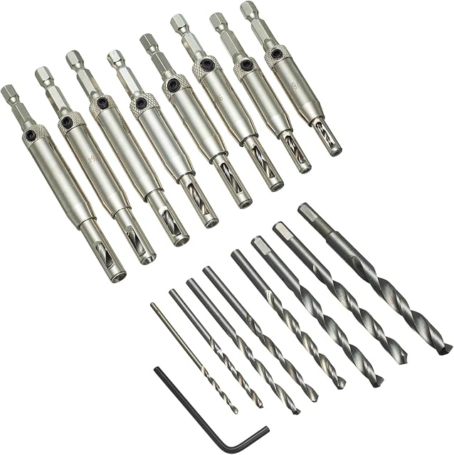 HPMAISON 17PCS Hinge Drill Bit Set, HSS Self Centering Drill Bits for Wood Door Window Cabinet Woodworking Hinge Hardware Pilot Hole Drill Bit (5/64" 7/64" 9/64" 9/64" 11/64" 13/64" 1/4" 5mm)