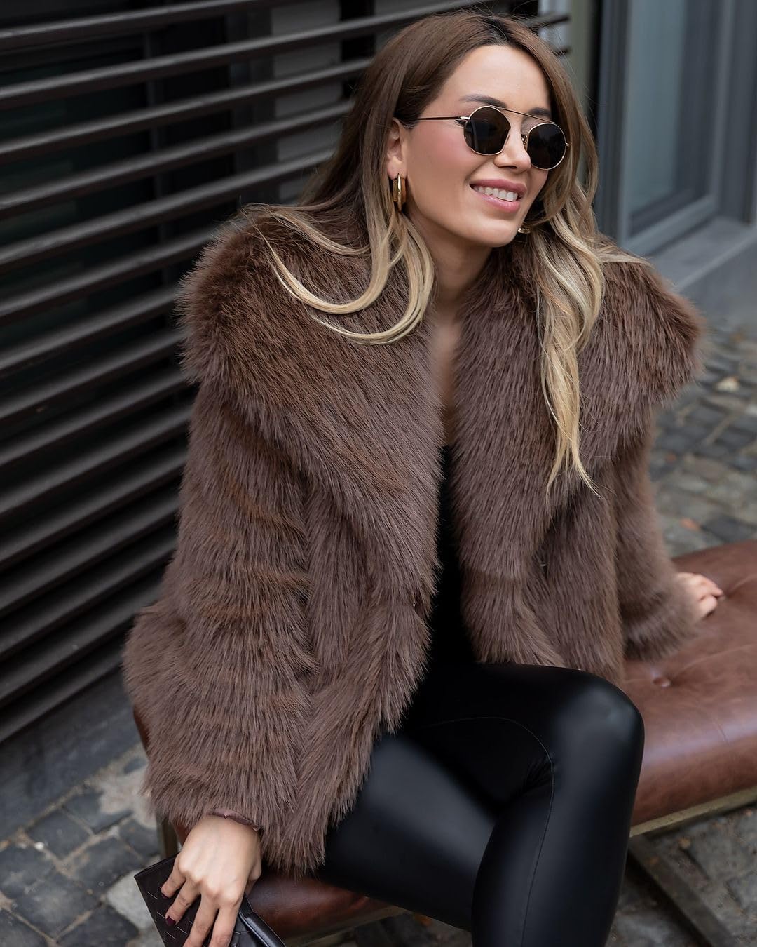 Gihuo Women's Faux Fur Jacket Winter Long Sleeve Fluffy Lapel Furry Shaggy Jacket Coat - Image 6