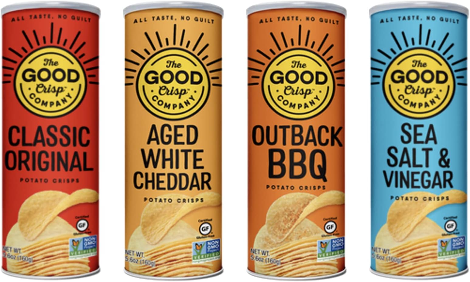 The Good Crisp Company, Potato Chips Variety Pack, 5.6 Ounce Canisters, Pack of 4 (Variety Pack) Non-GMO, Allergen Friendly, Potato Chip Snack Pack, Gluten Free Snacks