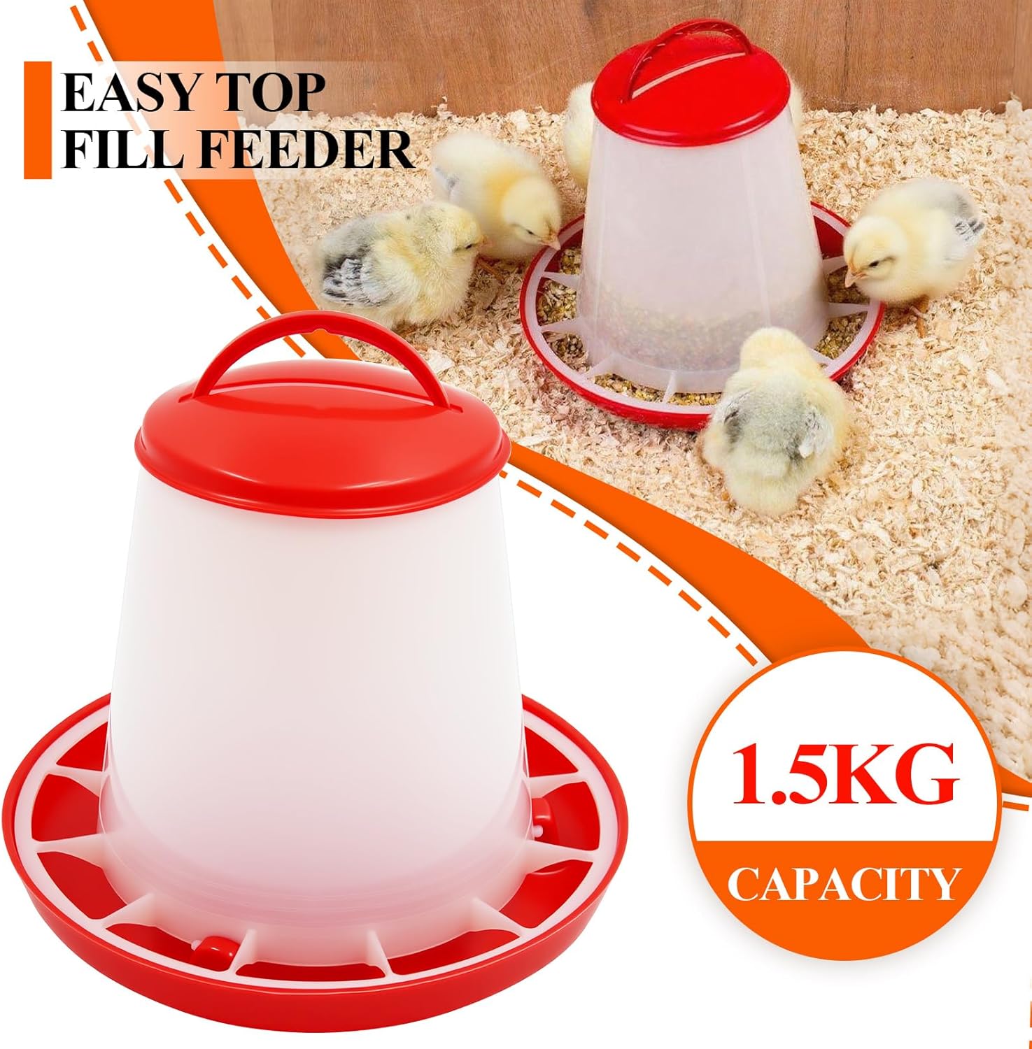 1Kg Chicken Feeder and 1.5 Liter Poultry Drinker, Farm Coop Hen Feeding Waterer for Chicks Quail Goose Ducks