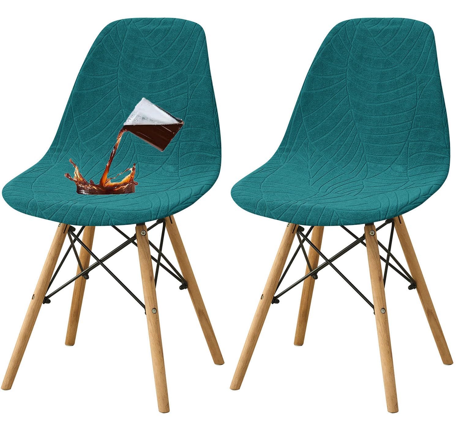 YOPOIY Waterproof Shell Chair Covers Set of 6 4 2, Stretch Armless Chair Slipcovers for Dining Chairs, Washable Mid Century Modern Chair Protector for Pets (blue,2 PCS)