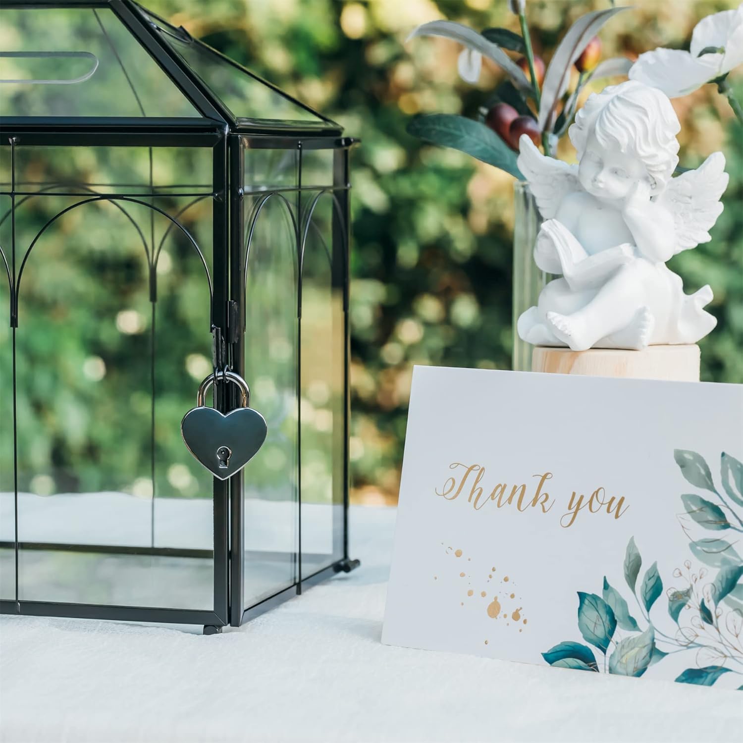 NCYP Wedding Glass Cards Box with Slot and Lock - 12.6" x 5.9" x 9" Vintage Indoor Tabletop Geometric Terrarium, Black Card Holder for Reception, Wishwell, Party Decor (Glass Box Only)