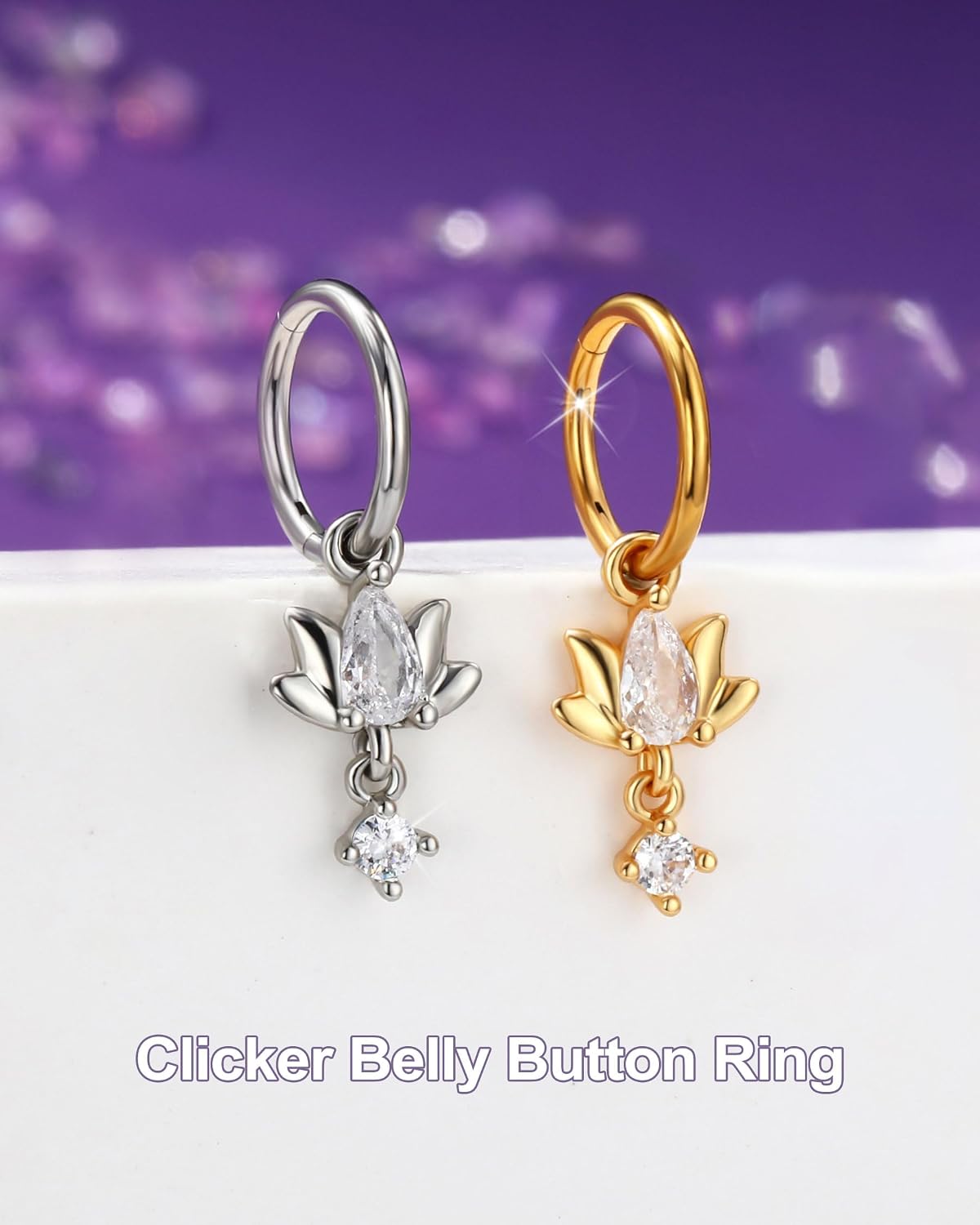 Jewseen Clicker Dangle Belly Rings for Women 16G Lotus Belly Button Ring