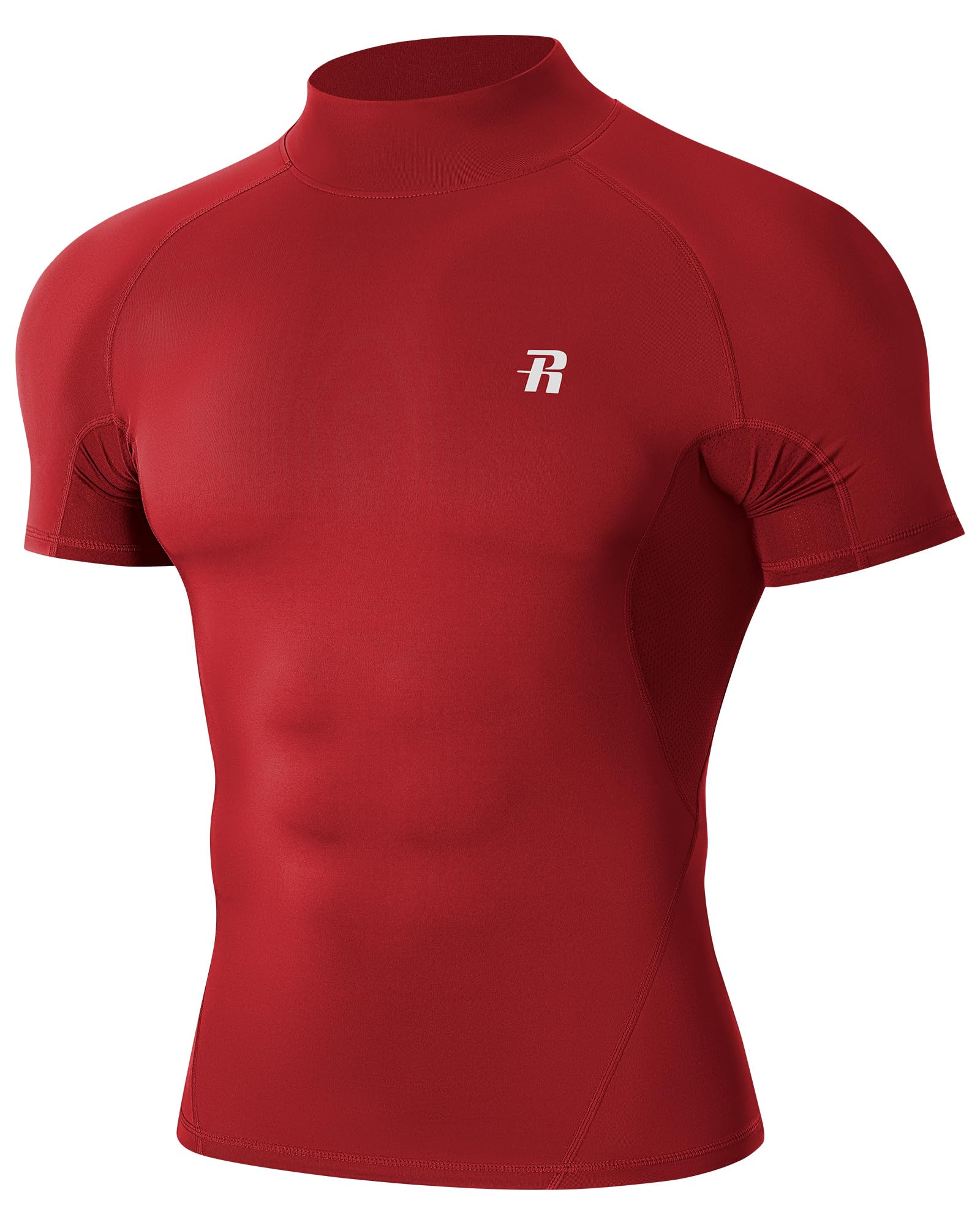 Runhit Kompressionsshirt Herren Kurzarm mit Stehkragen, UPF 50+ Funktionsshirt Atmungsaktiv Schnelltrocknend Laufshirt für Fitness Gym Outdoor Sports