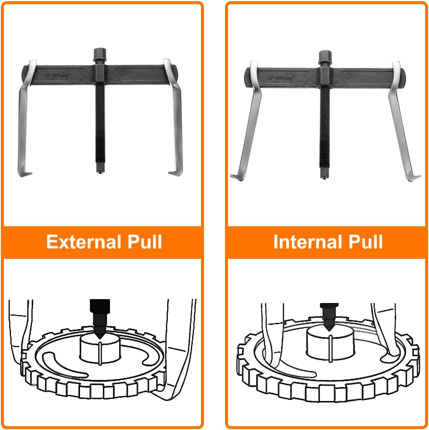 HARFINGTON 2-Jaw Gear Puller 12 Inch Carbon Steel Separate Lifting Device Two Claws Puller Internal External Removal Tool with Reversible Jaws for Gears Pulley Flywheel Bearings