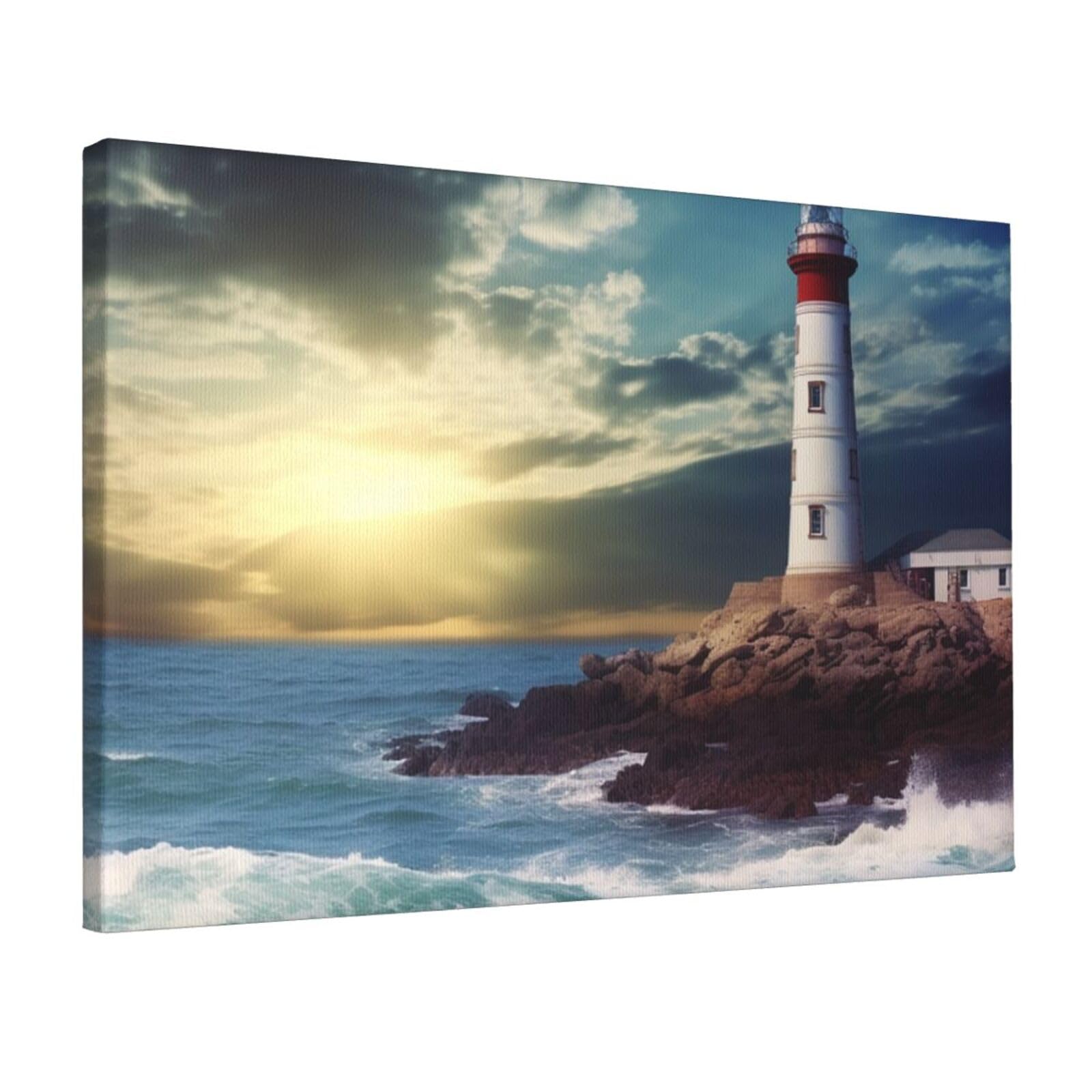 DWVTSLH Lighthouse Seaside Poster Paintings Canvas Wall Art Bedroom Prints Home Decor Hanging Picture Modern Home Artworks Aesthetic for Living Room Office Wall Decor 12x18in Unframed