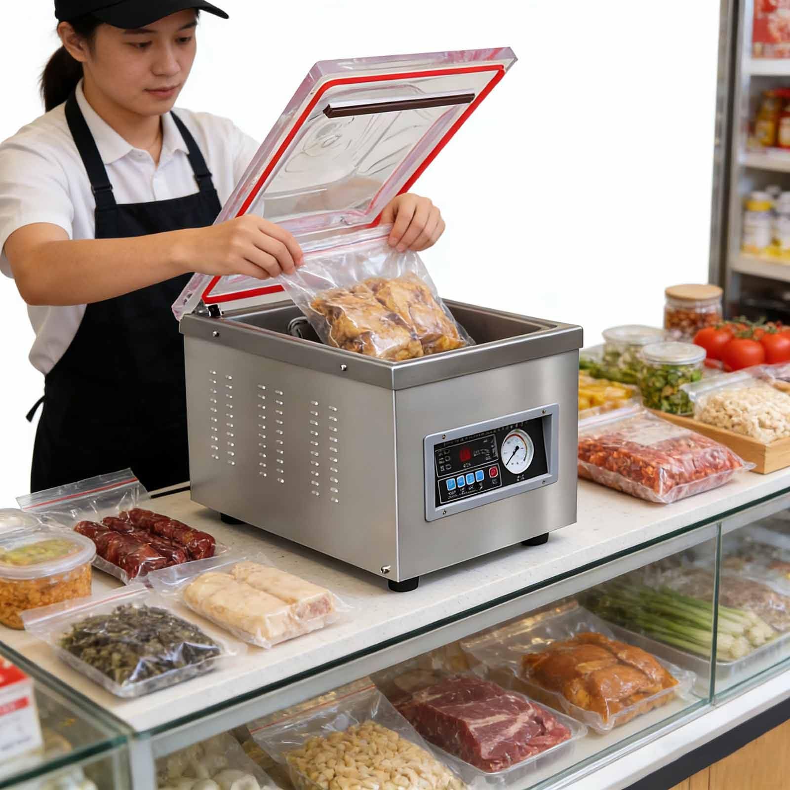 Máquina selladora al vacío de cámara para envasado de alimentos, sellador al vacío profesional para carnes frescas, frutas, uso doméstico y comercial, 9 paquetes abatibles