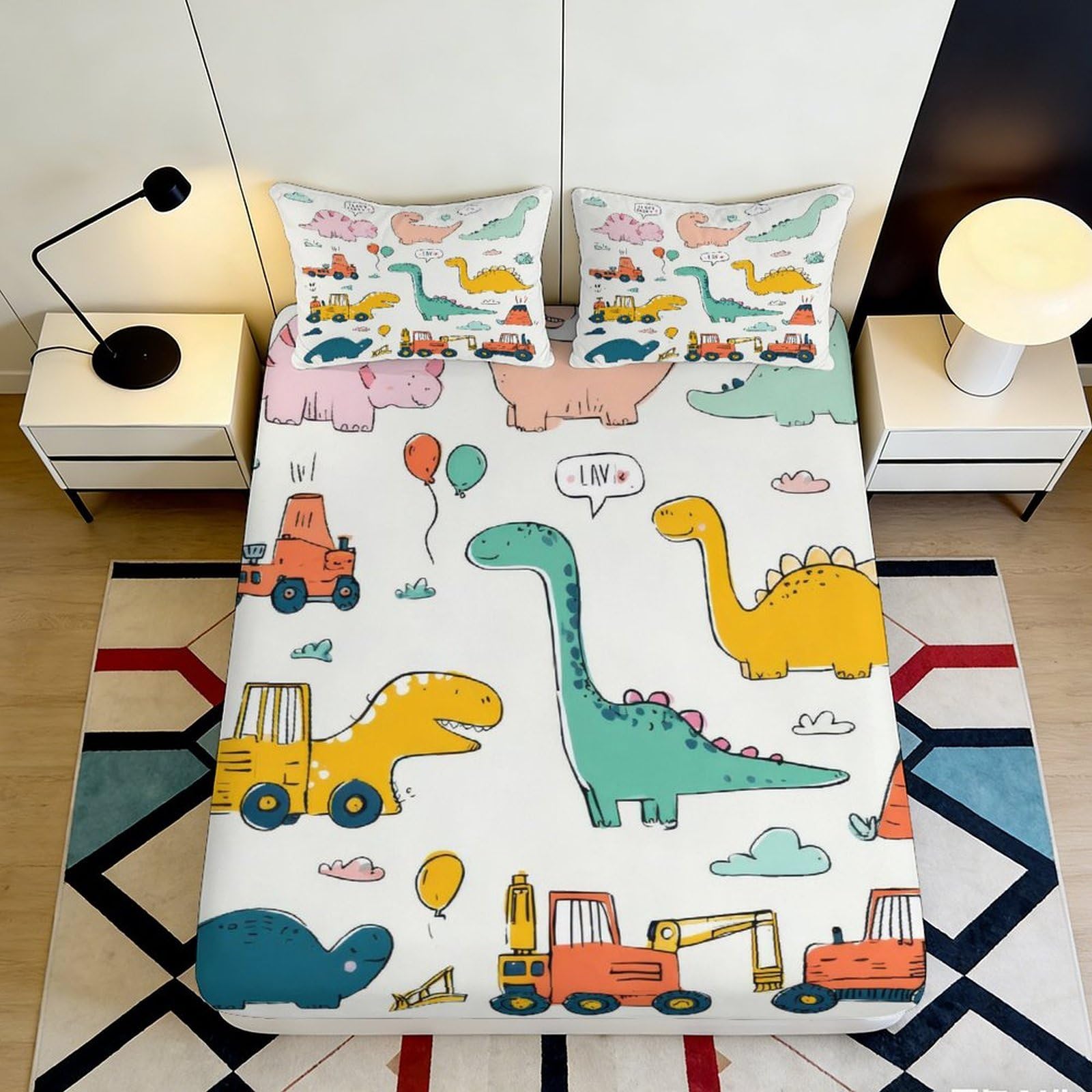 3D Printed Dinosaur Cartoon Fitted Sheet Microfiber Deep Pocket Non-Slip Dinosaur Mattress Fitted Cover for Bedroom Adults Teens 160x200x25cm