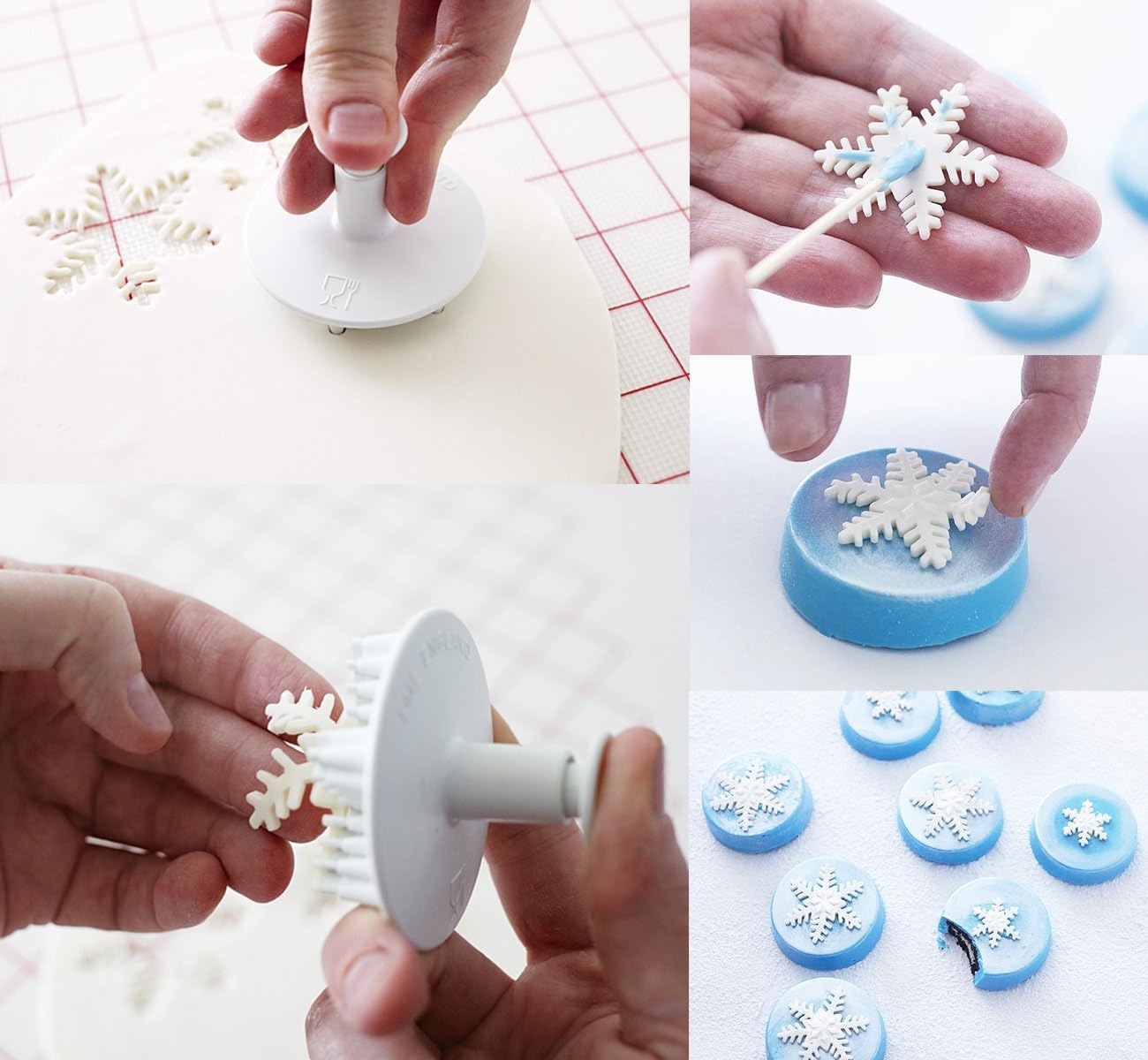 ilauke 6Pcs Snowflake Cookie Cutter Fondant Cake Decorating Plunger Sugarcraft Cutter Mold Tools, White - Image 3