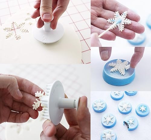Miniatura 4 de ilauke Cortadores de galletas de copo de nieve, herramienta de estampado de fondant, cortador de galletas de Navidad, cortador de pastel de émbolo