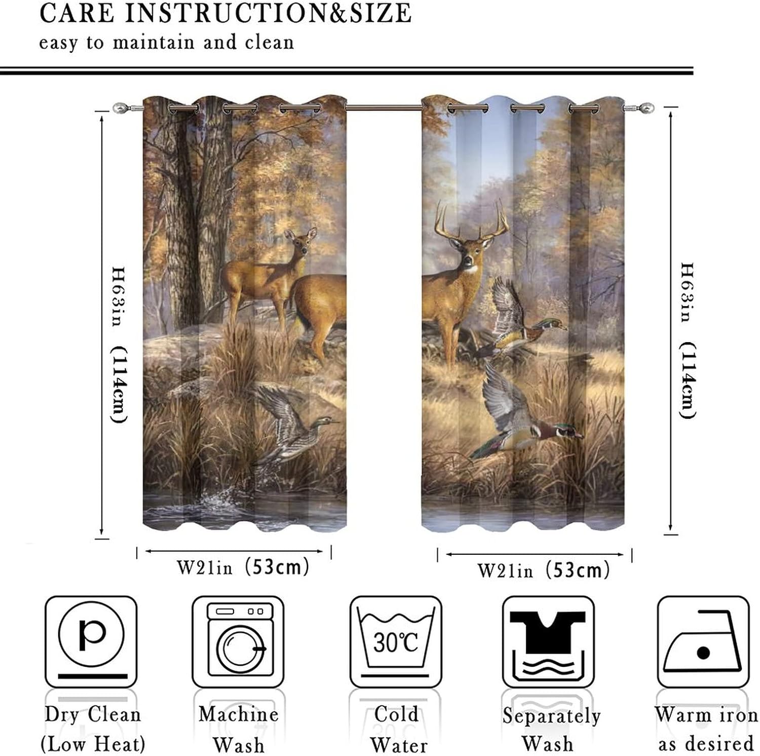 Rustic Cabin Deer Blackout Curtains for Bedroom,Vintage Country Farmhouse Fall Forest Wildlife Pheasants Print Grommet Thermal Insulated Room Darkening Window Curtains 2 Panels 45L x 21W