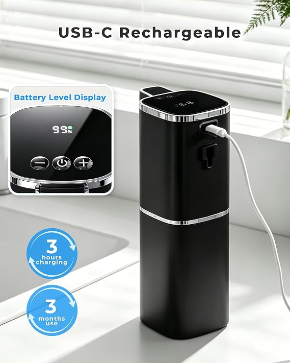 Automatic Soap Dispenser, USB Rechargeable, Touchless & Wall/Tabletop