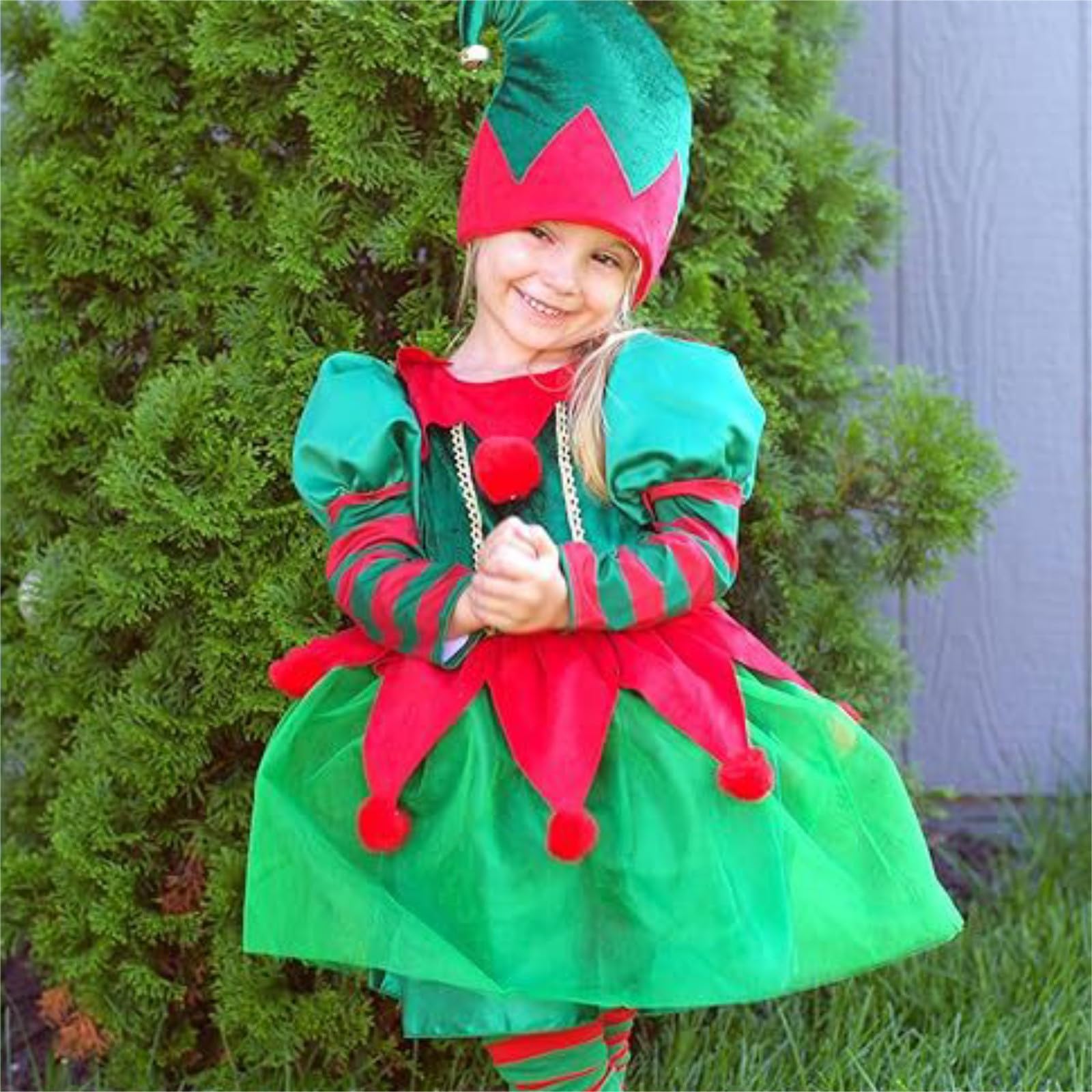 Generisch Grünes Feenkleid mit Tutu-Rock für Mädchen Weihnachtsmann-Helfer Outfit Cosplay im Prinzessin Stil elegantes Spielkleid für festliche Anlässe