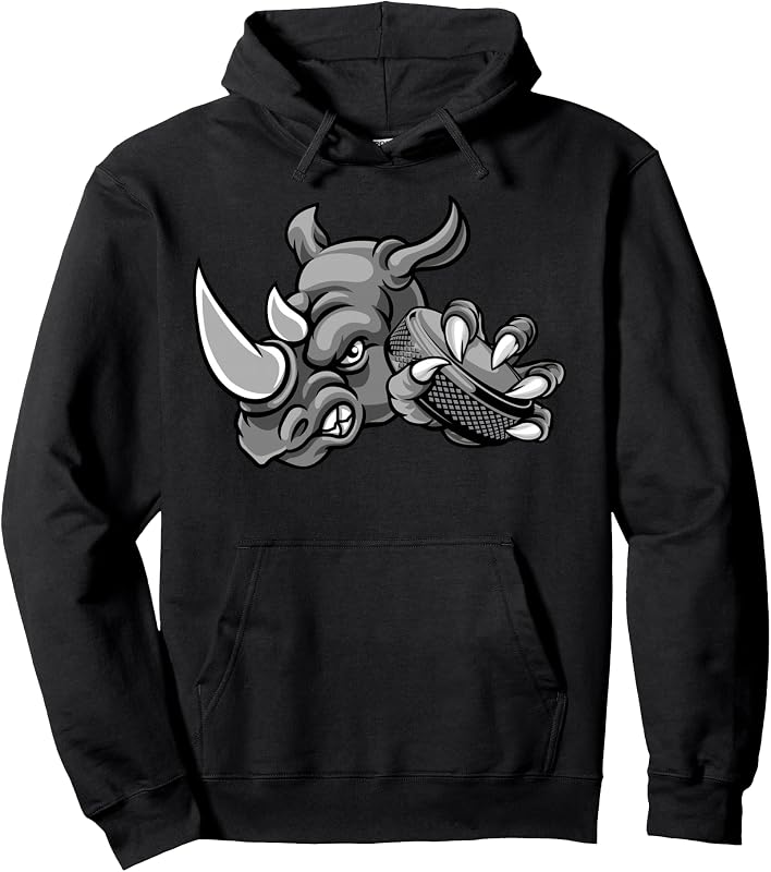 buzo con capucha Rhino Cartoon Sports Rhinos Team Mascot Ice Hockey Puck