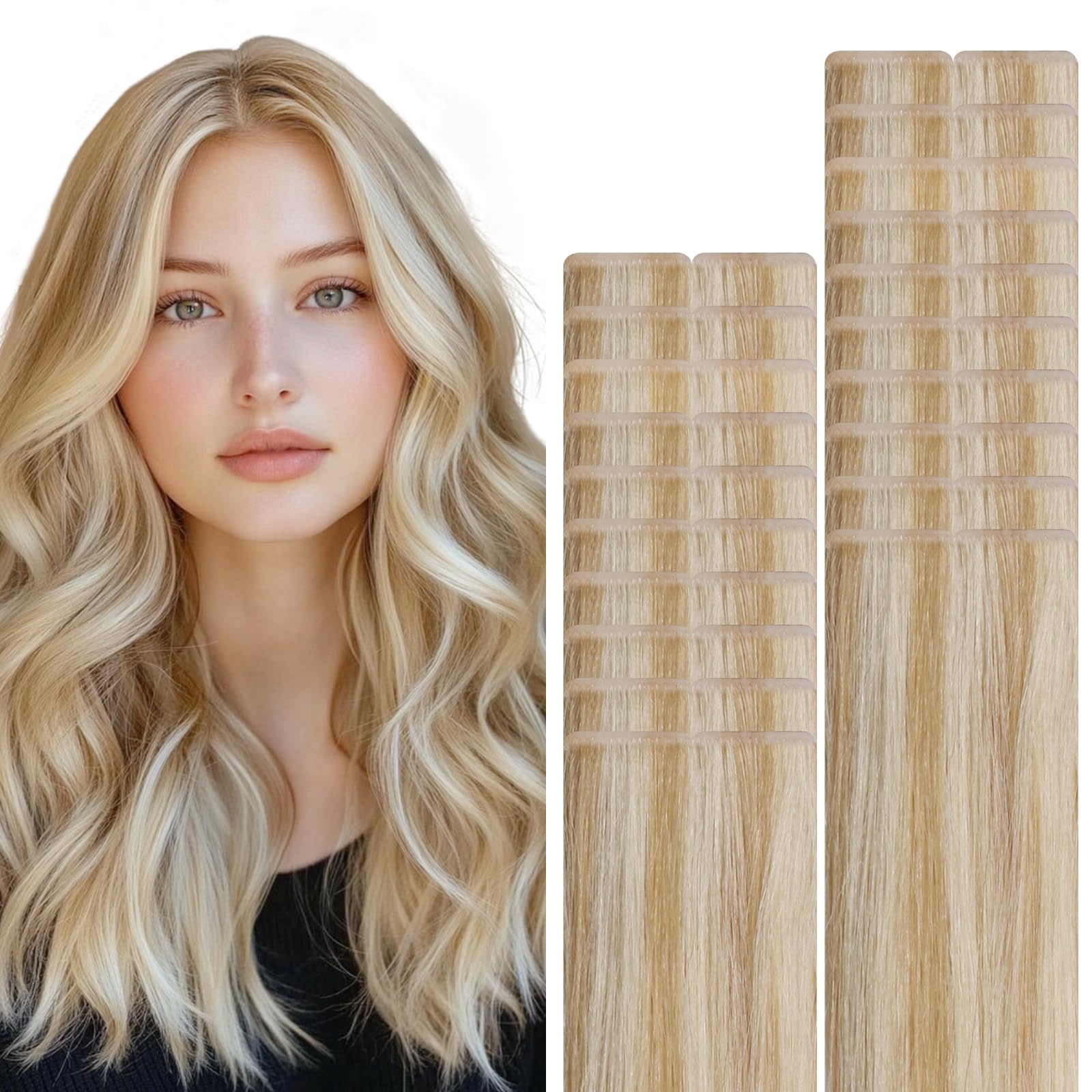 VINBAO Extensions Adhésives Cheveux Naturels Invisible 40cm 45g #27P60