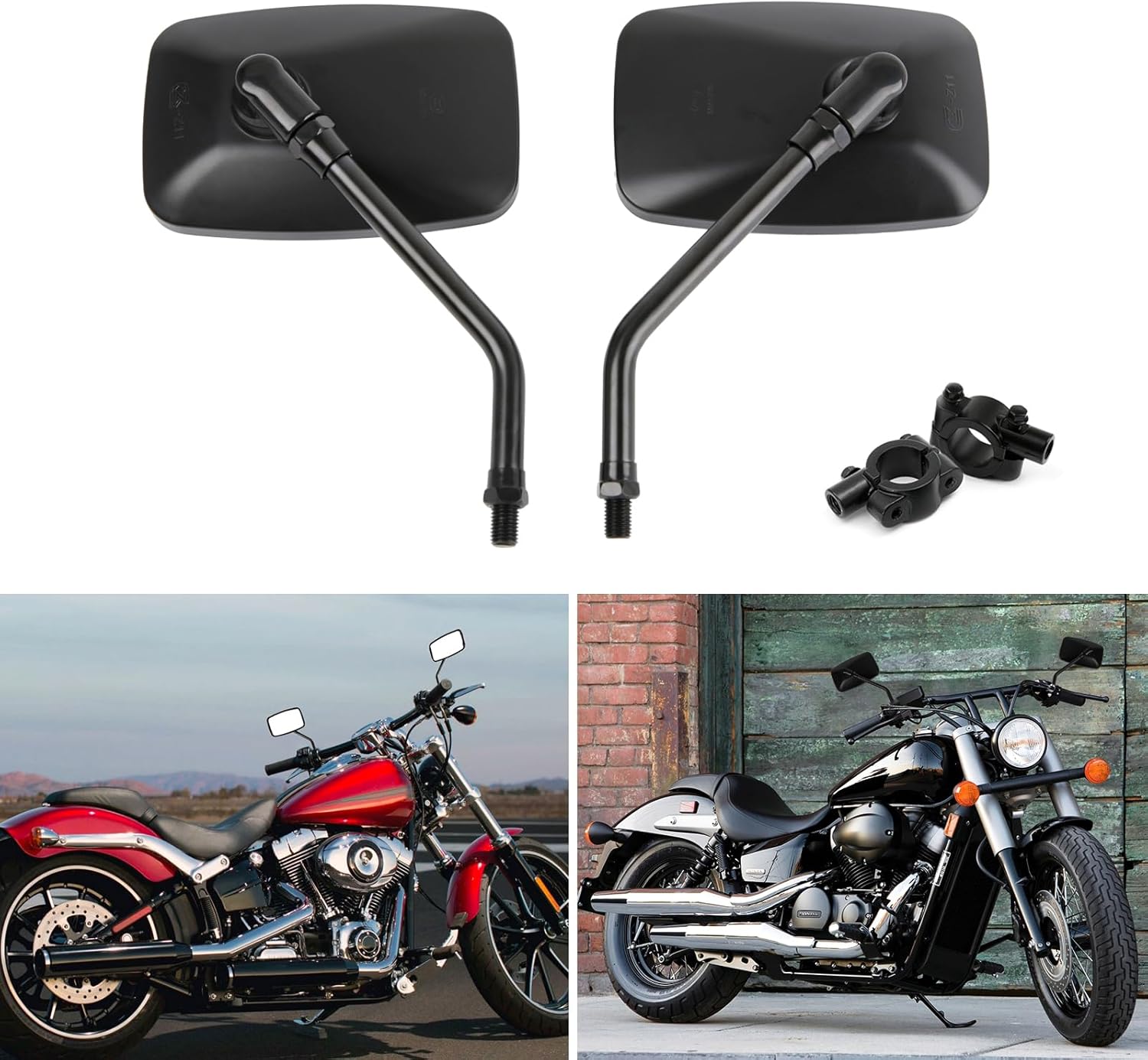 DREAMIZER Black 10mm Motorcycle Mirrors Universal Convex Rear View Side Mirrors with 7/8" Handlebar Mount Compatible with Honda Shadow Yamaha Suzuki Kawasaki Aprilia Ruckus Grom Shadow Vstar650