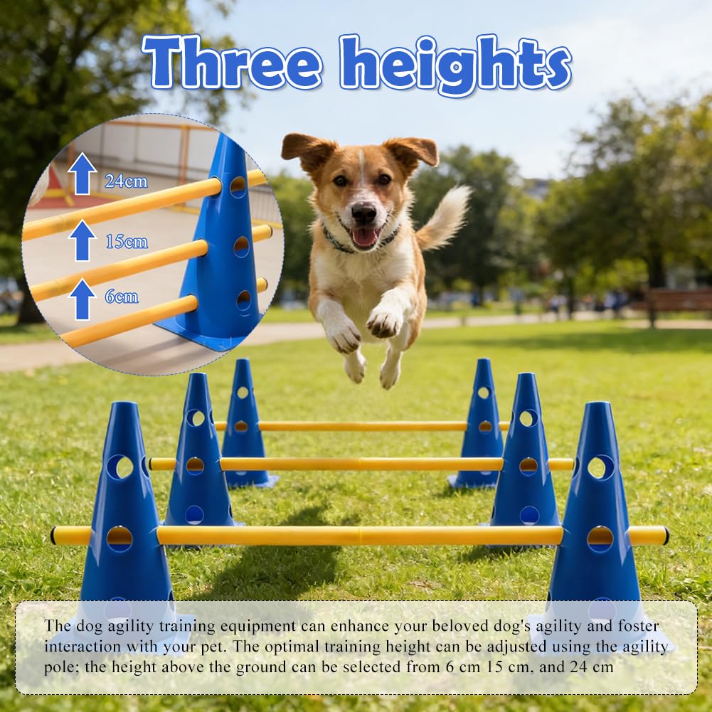 Agility - Juego de obstáculos para perros pequeños (10 conos y 5 barras, obstáculos de entrenamiento ajustables, altura: 23 cm, barra: 80 cm)
