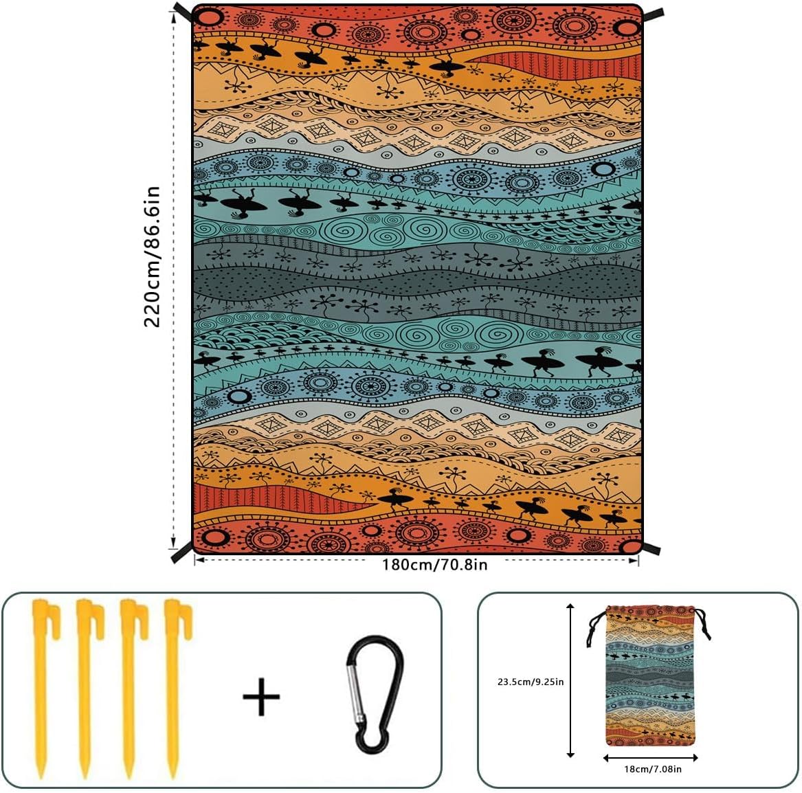 Bohemian Beach Mat, Quick Dry Sand Free Large Picnic Blanket for Outdoor Camping, Colorful Tribal Print