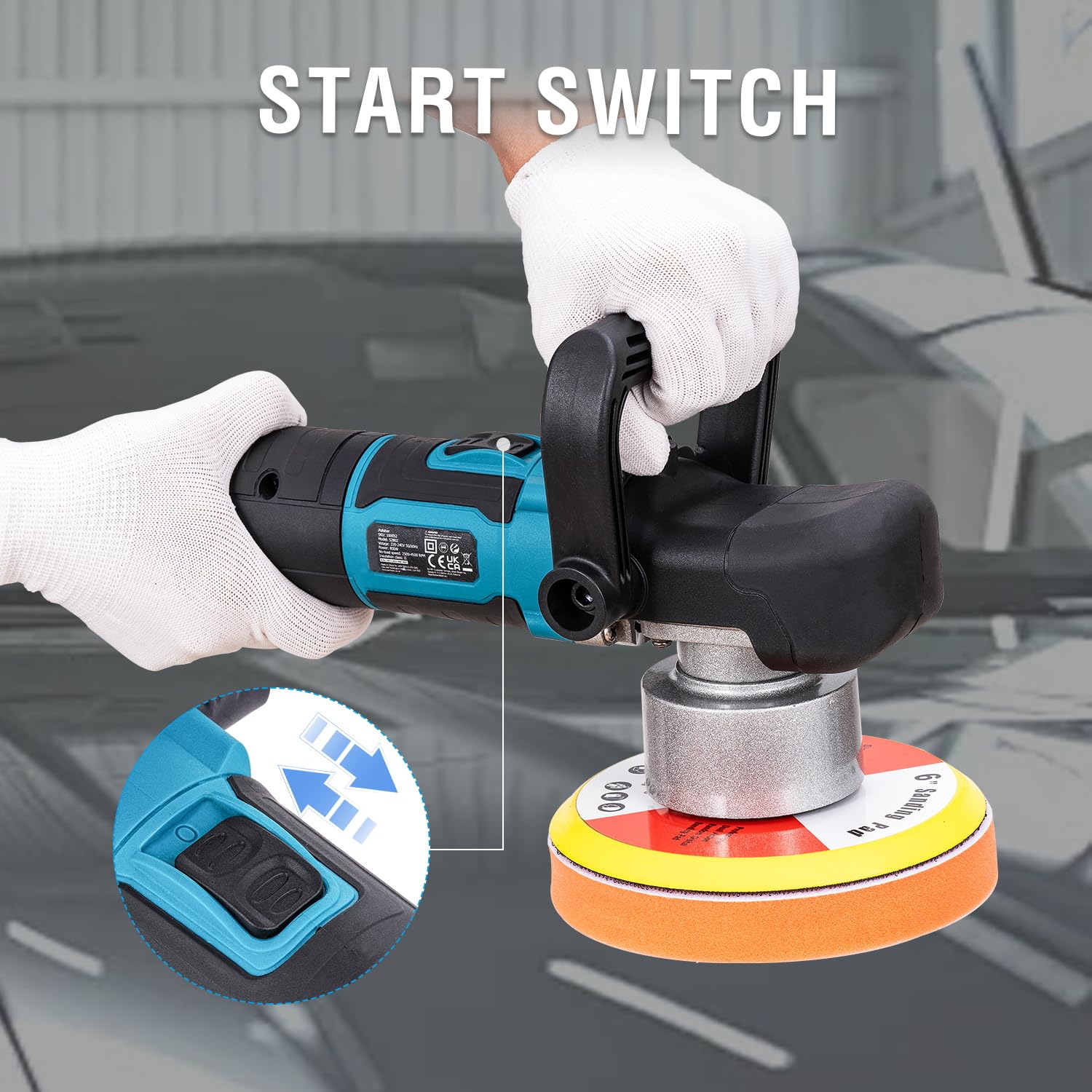 KATSU Tools Lucidatrice orbita casuale 800 W 150 mm – doppia azione, 6 velocità, levigatrice/lucidatrice auto detailing