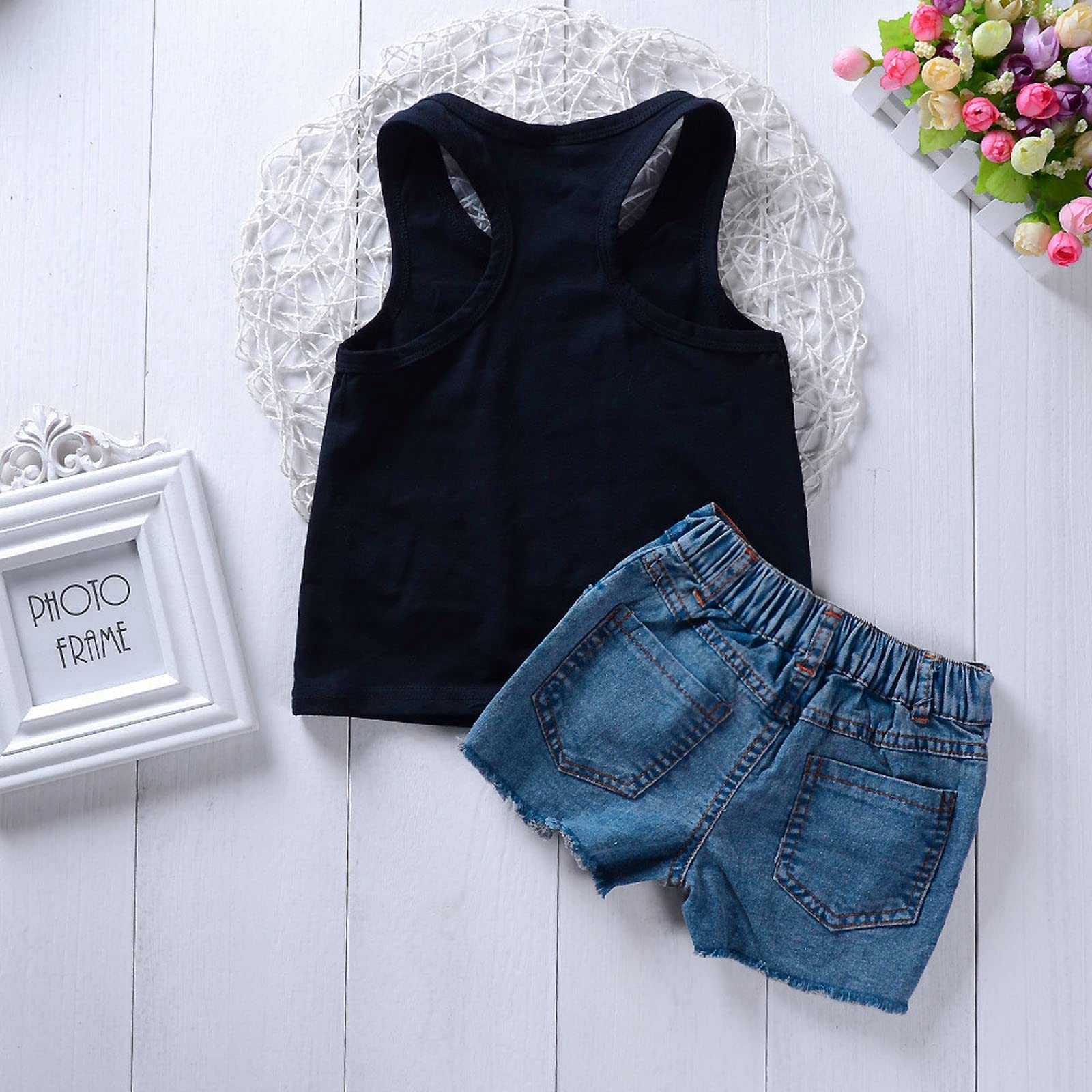 Ropa de Girasol para niños, Chaleco Estampado de Verano para niñas, Pantalones de Mezclilla, Tops, Tirantes Florales, Pantalones Cortos, Diademas, Trajes Traje De Baño Completo De