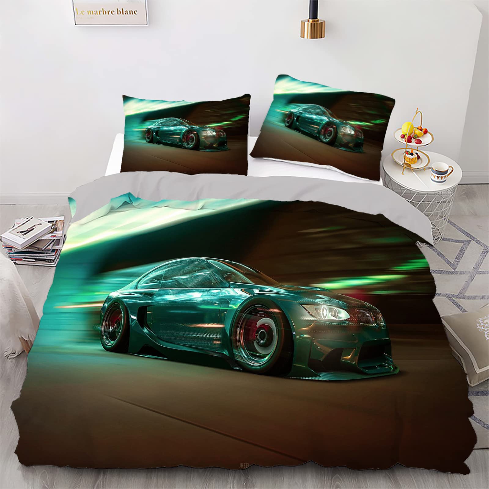Housse de couette 160x200 voiture à fermeture éclair pour couette fixe