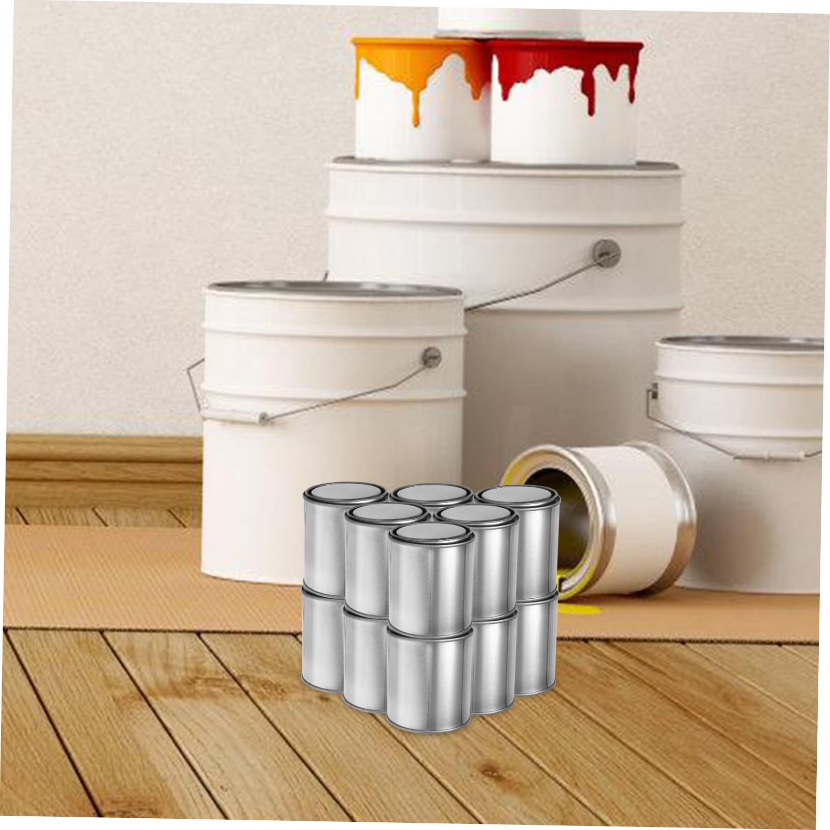 SEWACC Latas de Pintura de Metal Cuarto Tapa Cubos de Pintura Vacíos sin Revestimiento Manualidades y Almacenamiento de Restos