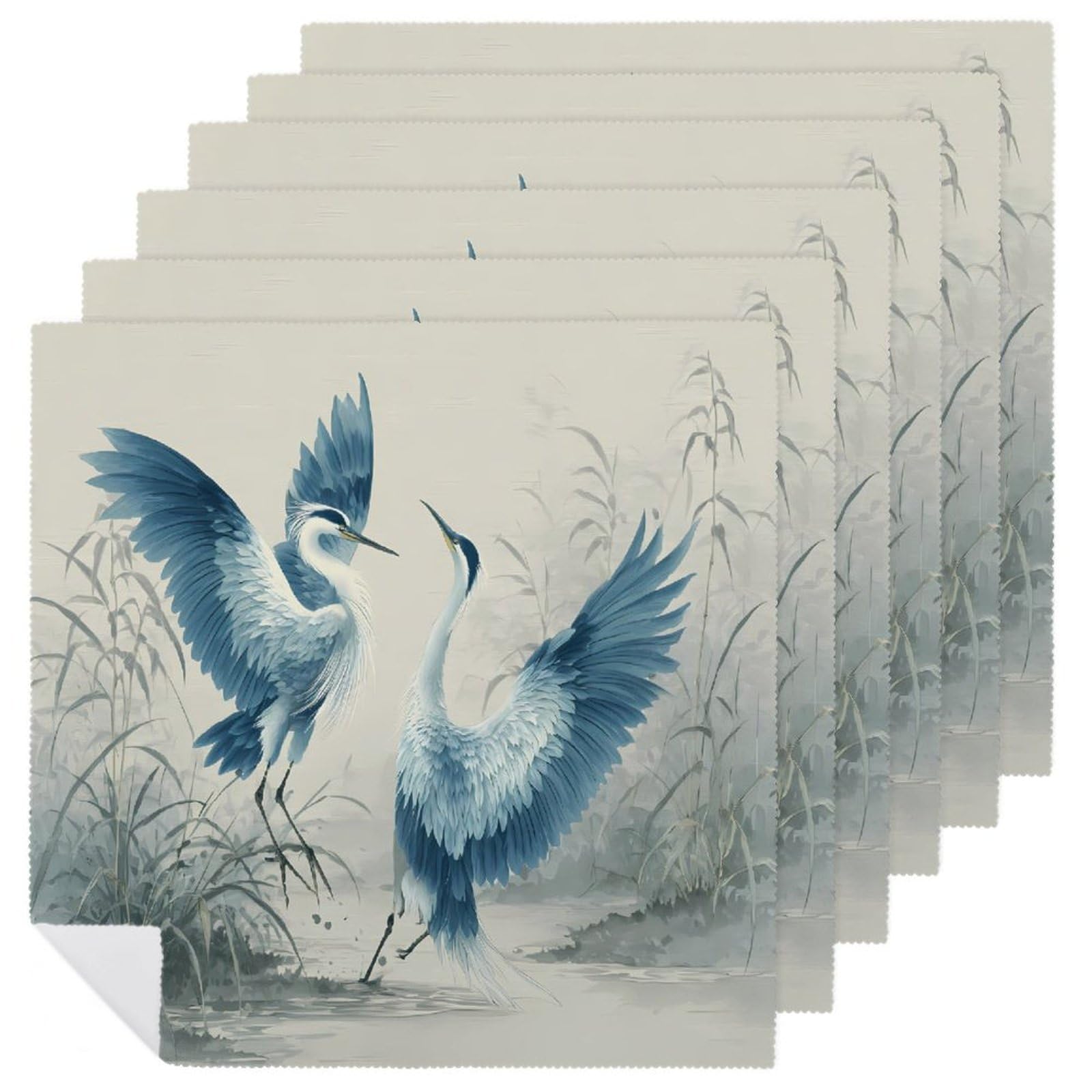 Servilleta tradicional japonesa de pintura con garzas, textil de alta calidad para hotel