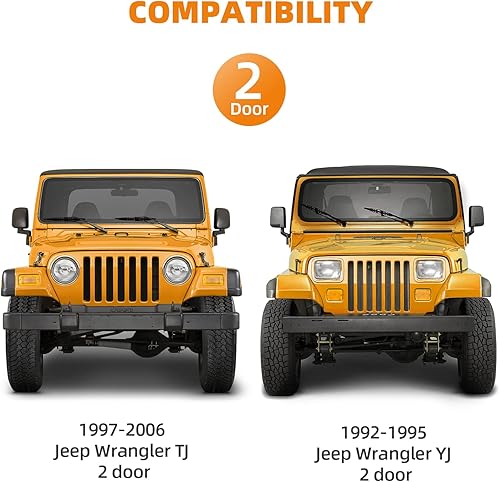 Miniatura 9 de Funda para cabina de automóvil para Jeep Wrangler TJ y YJ de 2 puertas 1992-2006, Wrangler cubierta impermeable para lluvia con cubierta de espejo y