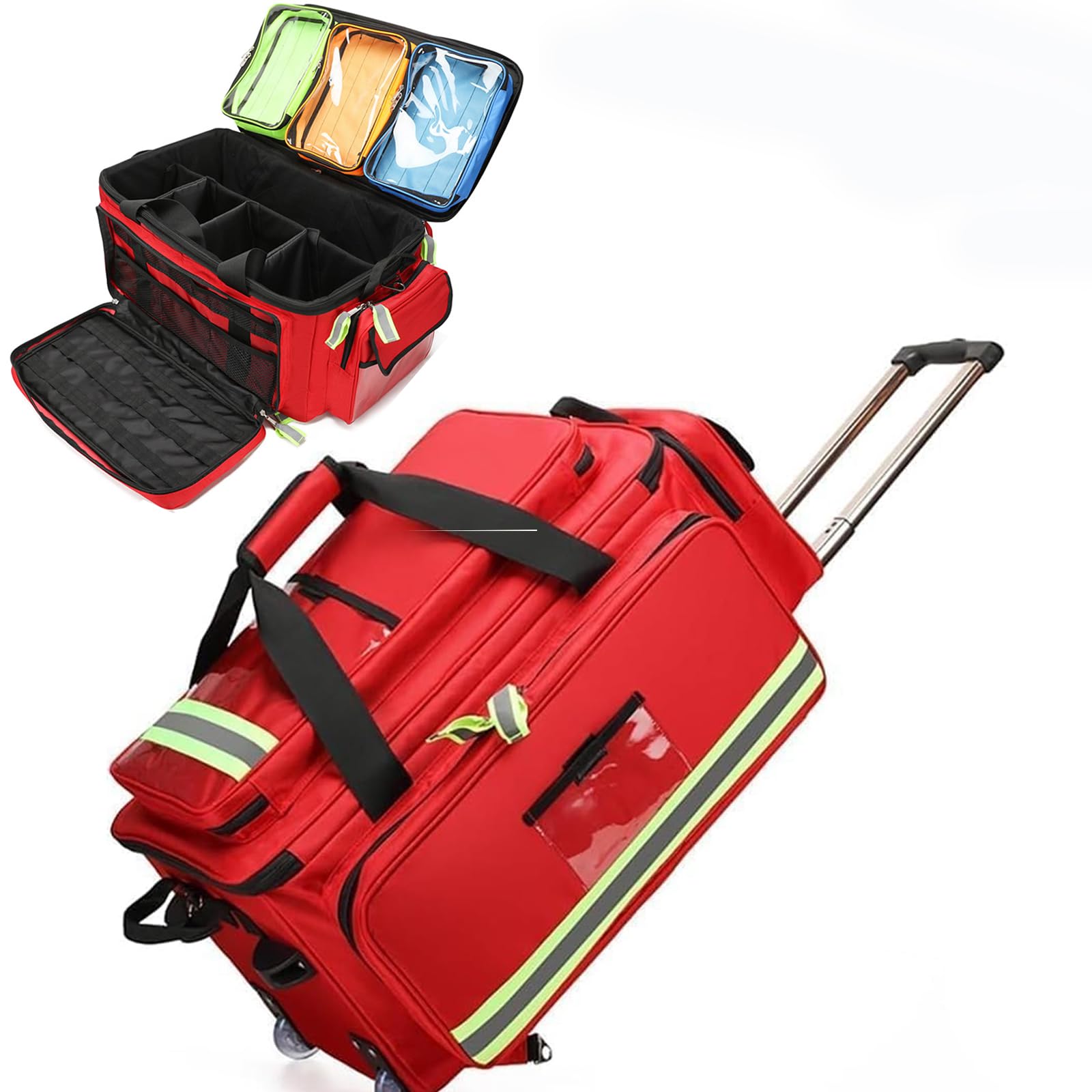 Trolley medico kit di salvataggio di emergenza con tasche multiple e scomparti per escursioni all'aperto, grande capacità per professionisti della salute, EMT e medici