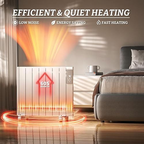 Miniatura 4 de BREEZEHEAT Calentador de panel de convección de 1500 W, calentadores eléctricos portátiles, calentadores de pared enchufables para uso en