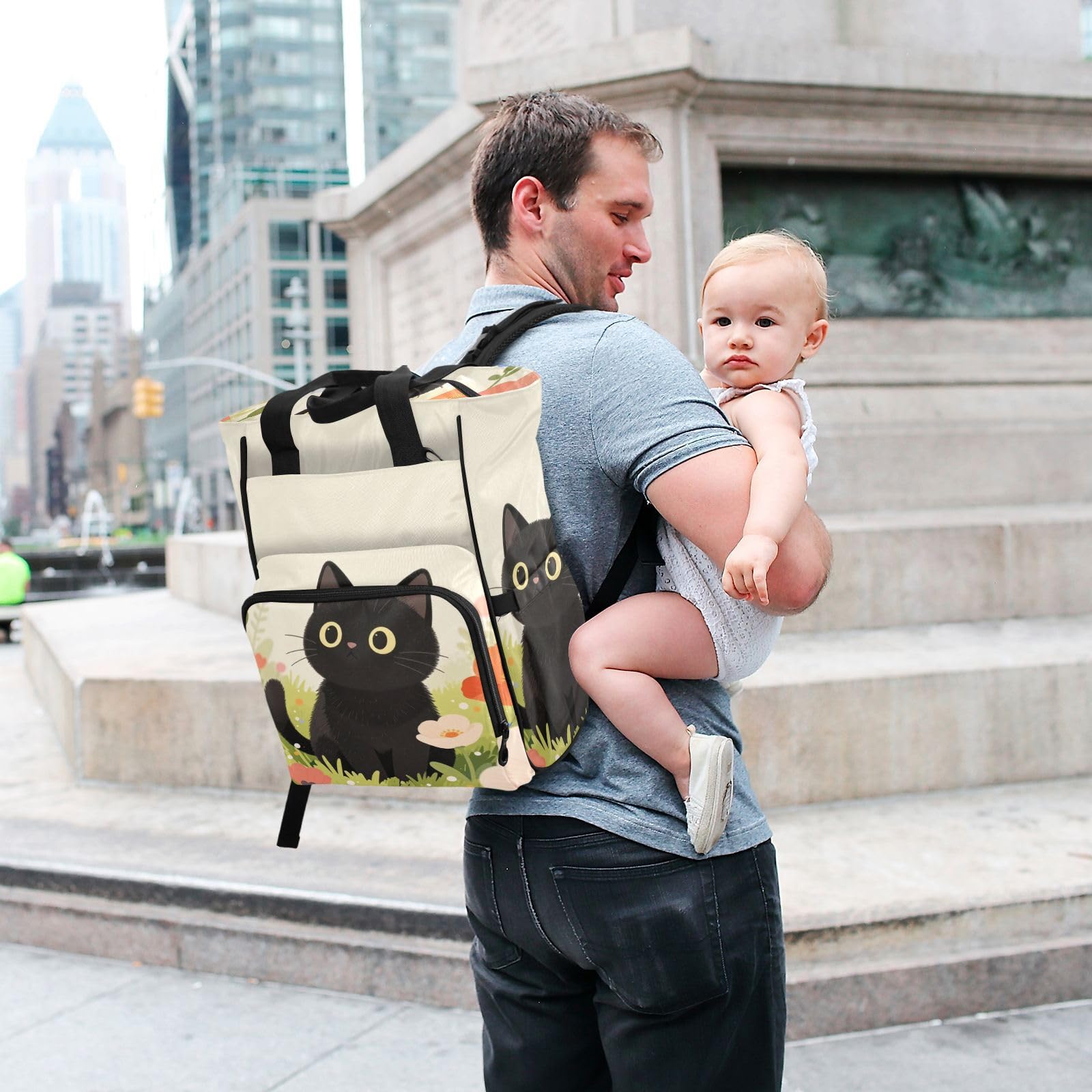 Baby Essentials torba na pieluchy czarny kot kwiaty