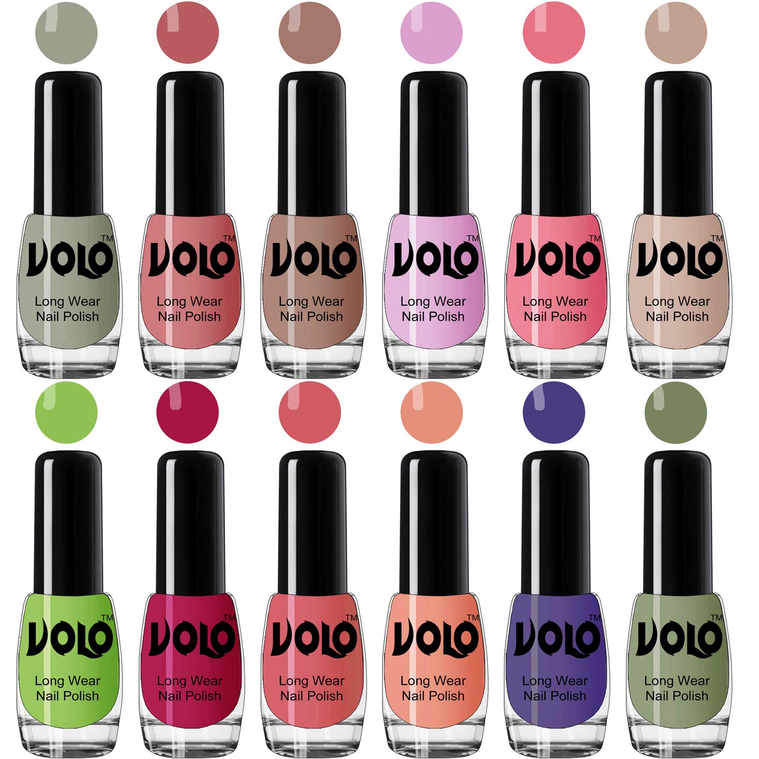 Volo True Wear High Gloss Impresso Nail Polish Sets of 12 Nail Paints(Nude, Pink, Nude, Purple, Pink, Nude, Green, Magenta, Peach, Peach,Purple, Green) 60 ML-picture-33