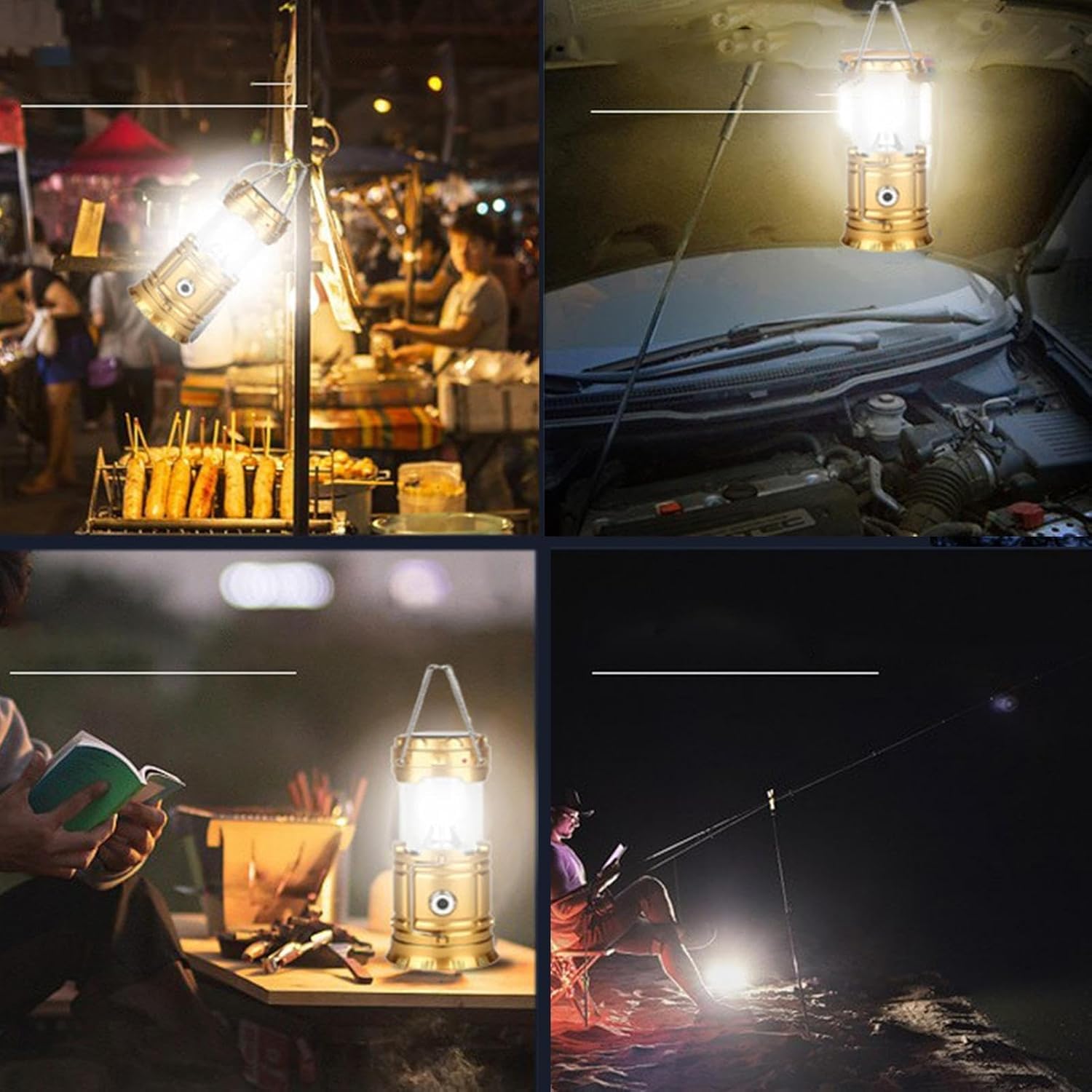 Lanterna solare da campeggio ricaricabile a LED, portatile, pieghevole, a sospensione, con 3 modalità, lampada impermeabile per esterni, per campeggio, escursionismo, viaggi, emergenza power bank