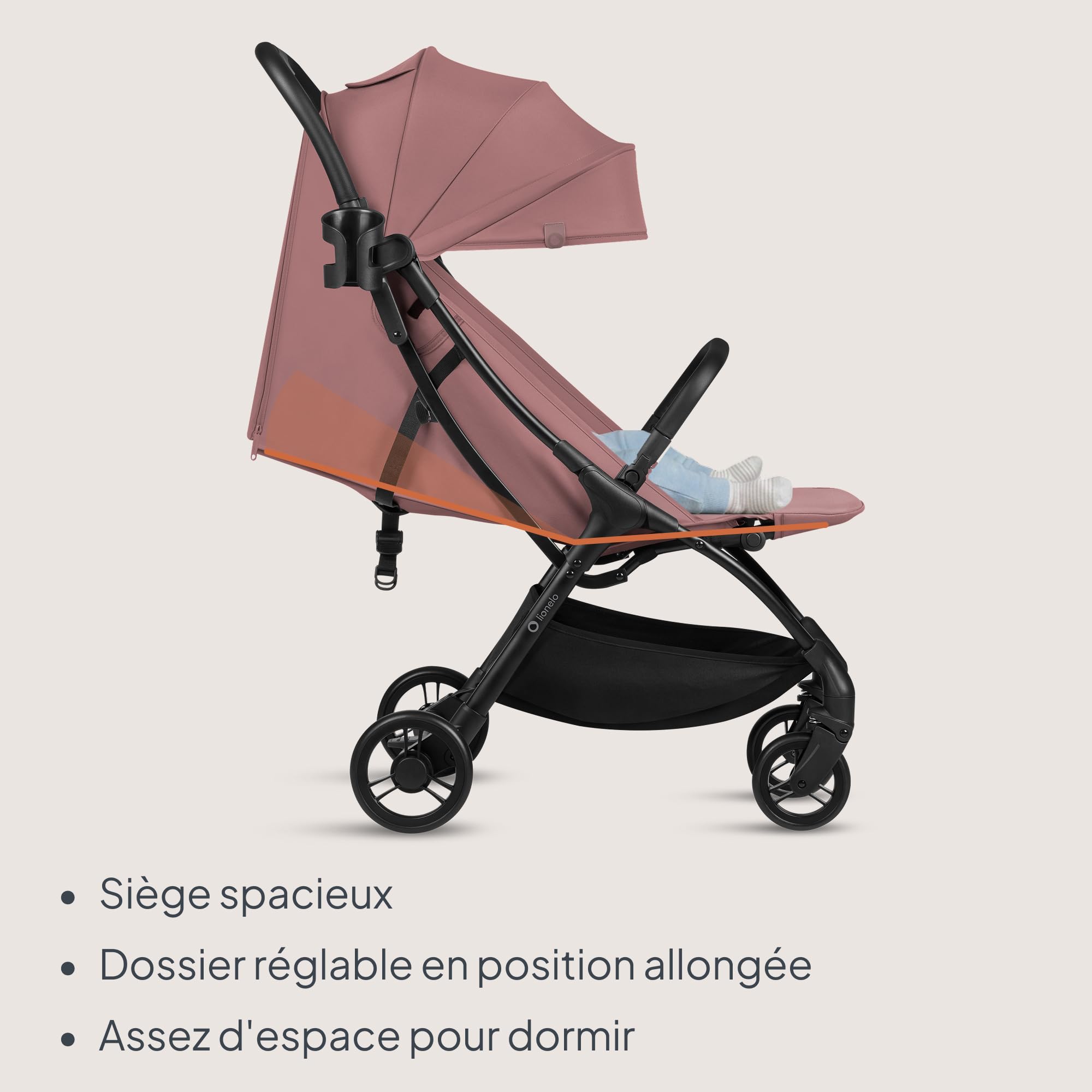 Lionelo Agia Poussette de voyage jusqu'à 22 kg, légère à partir de 6 mois, petite poussette pliable avec pliage automatique et d'une seule main, fonction repos, grand siège, suspension, grand panier