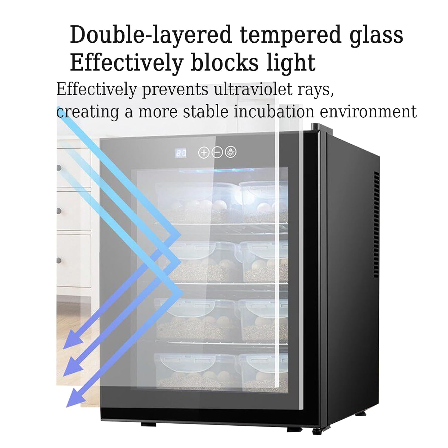 Black Digital Lab Incubator, 23L Reptile Egg Hatcher with Temperature Control (10-40°C) and Double-Glazed Windows, Digital Incubator Cooling and Heating for Lizards, Snakes