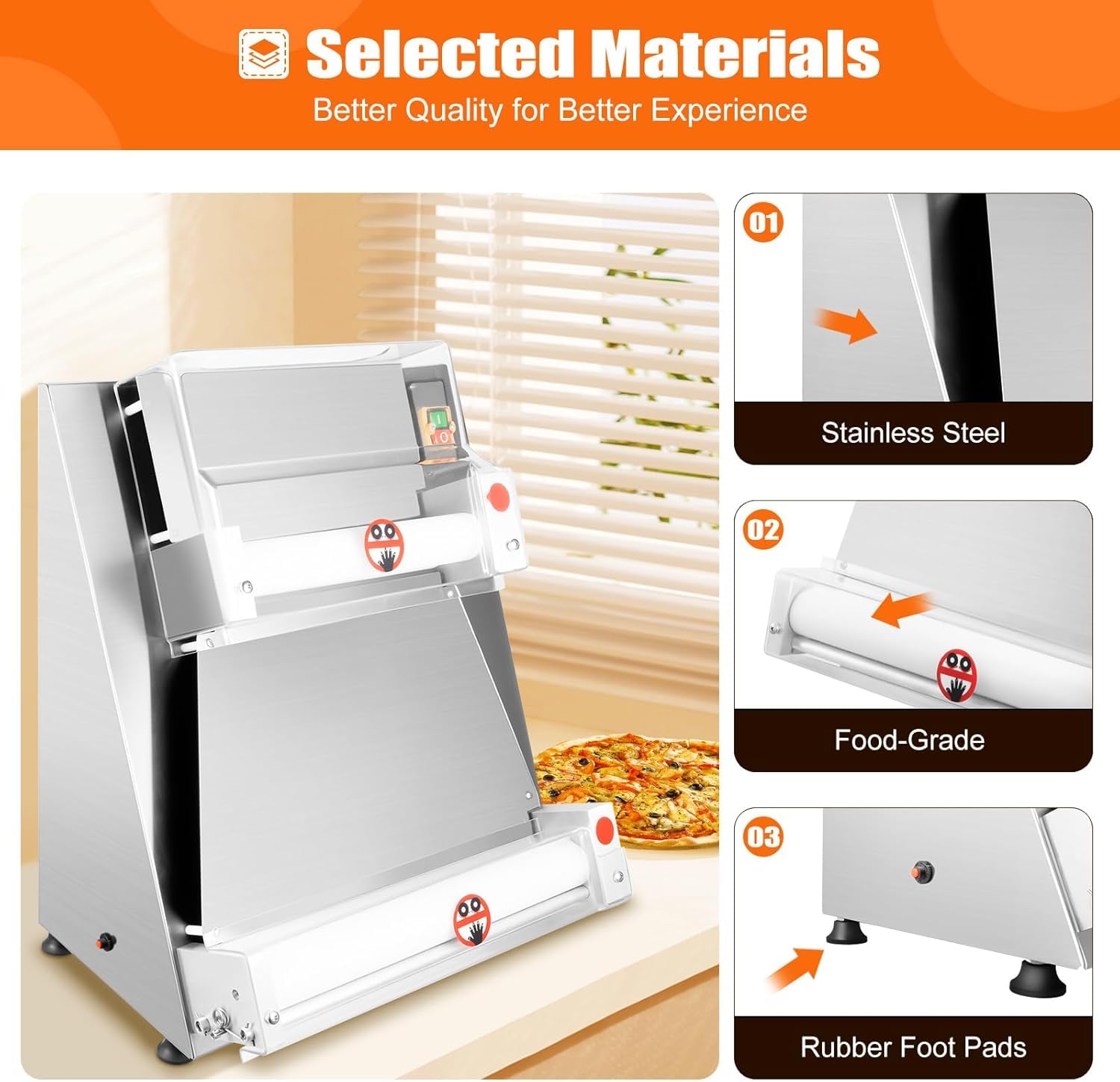 Laminadora De Masa Eléctrica Comercial De Alta Resistencia De 370 W - Grosor Ajustable De 4 A 16 Pulgadas - Prensa De Masa De Acero Inoxidable para Panaderías