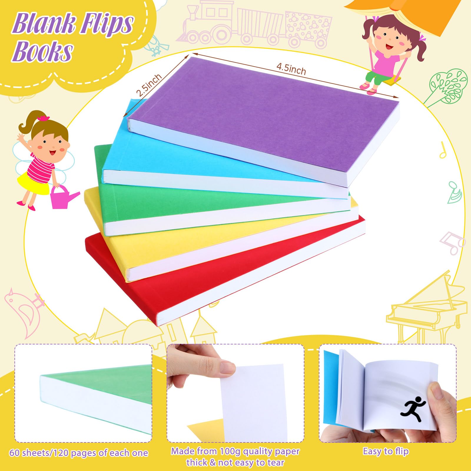 Seajan 50 quaderni con fogli vuoti, 11,4 x 6,3 cm, per animazione, mini album per schizzi, kit per studenti, disegno e schizzi (rosso, blu, verde, giallo, viola)