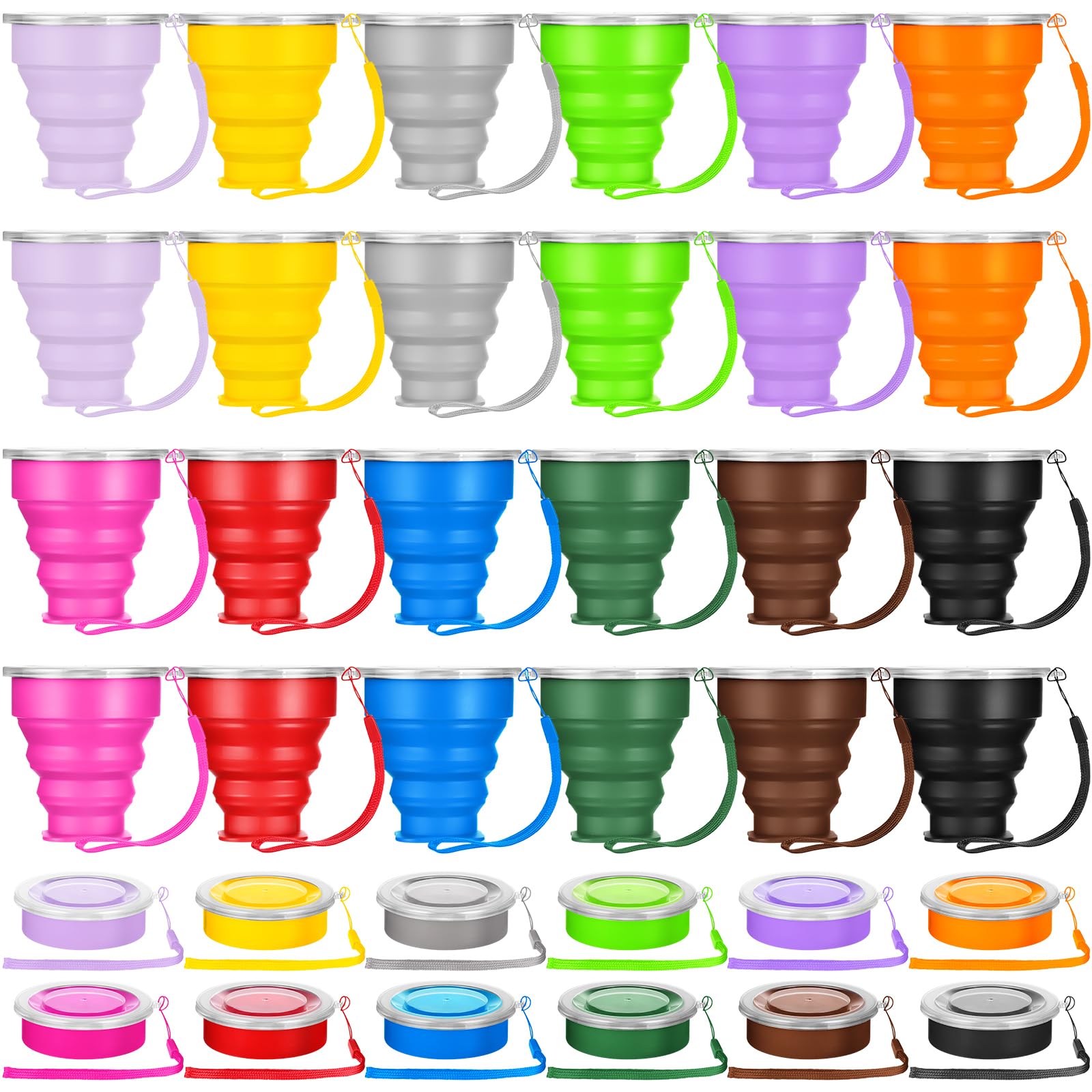 Umigy 24 tazas plegables de silicona expandibles, taza de viaje portátil plegable reutilizable taza de camping plegable con tapas para mochileros al aire libre senderismo
